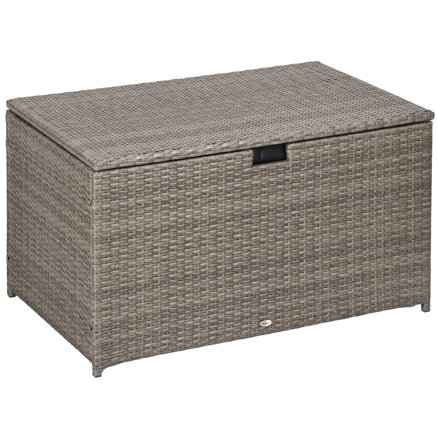 Outsunny Rattan Deck Box, Rattan 113 Gallon Outdoor Storage Box with Lid and Handle for Indoor, Patio Furniture Cushions, Pool and Garden Tools,
