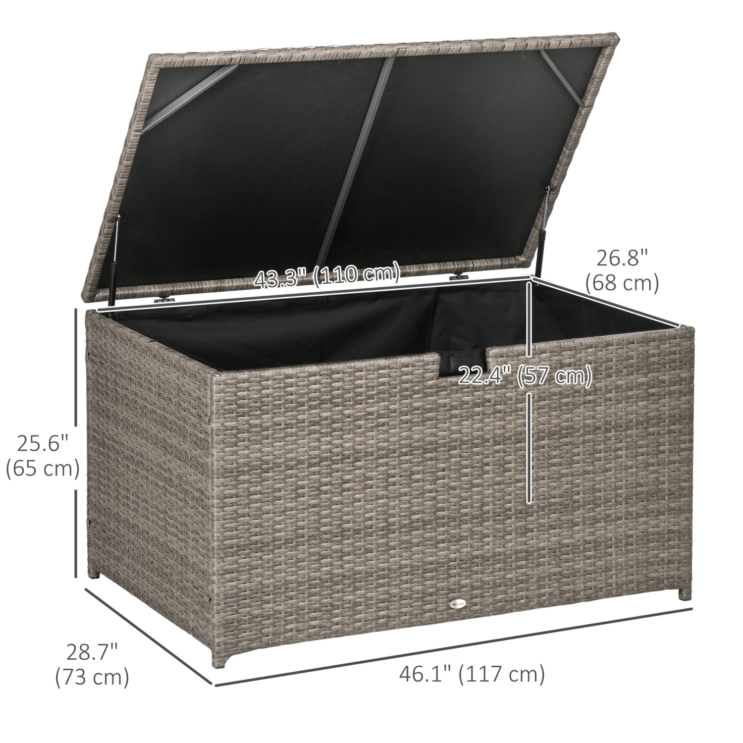 Outsunny Rattan Deck Box, Rattan 113 Gallon Outdoor Storage Box with Lid and Handle for Indoor, Patio Furniture Cushions, Pool and Garden Tools,