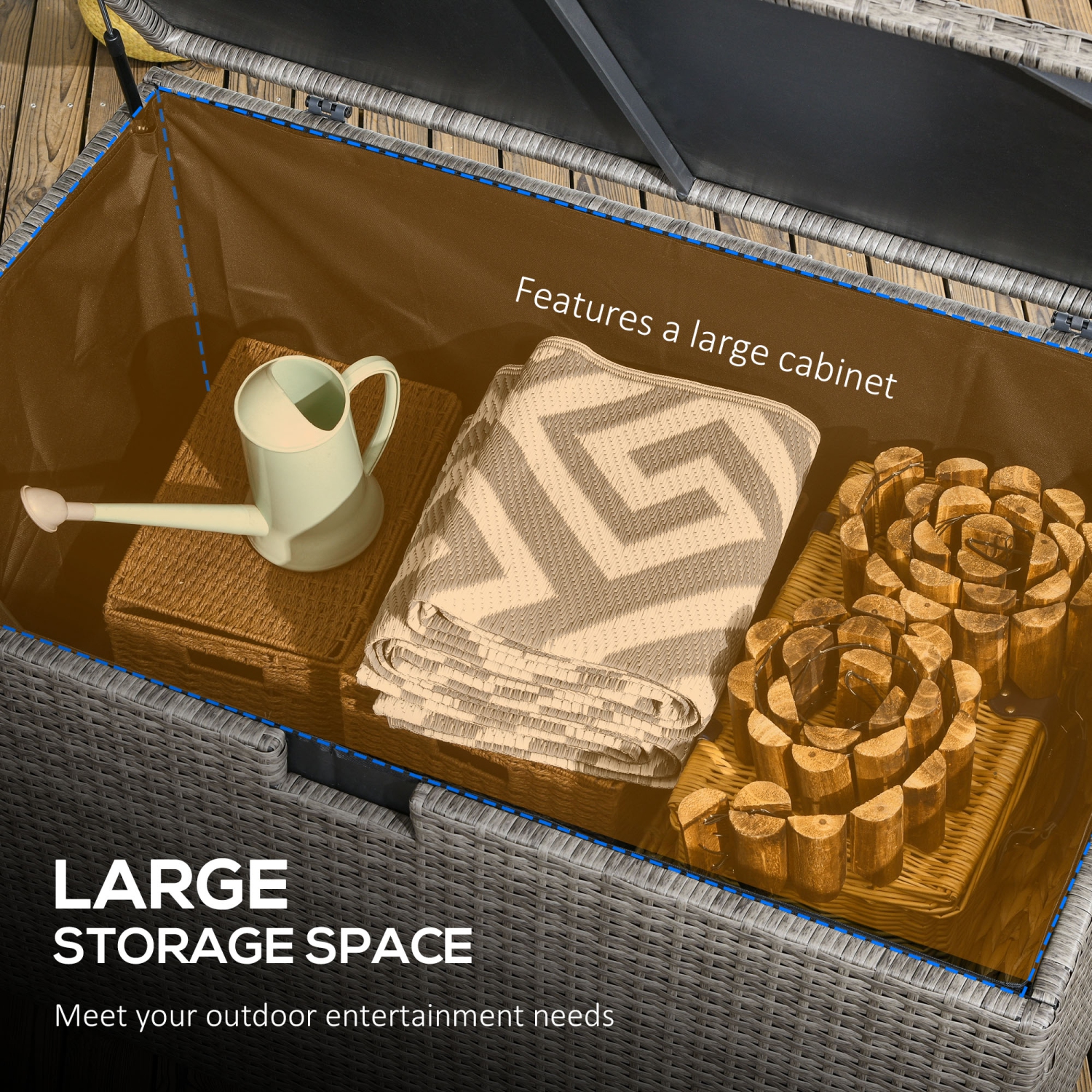 Outsunny Rattan Deck Box, Rattan 113 Gallon Outdoor Storage Box with Lid and Handle for Indoor, Patio Furniture Cushions, Pool and Garden Tools,