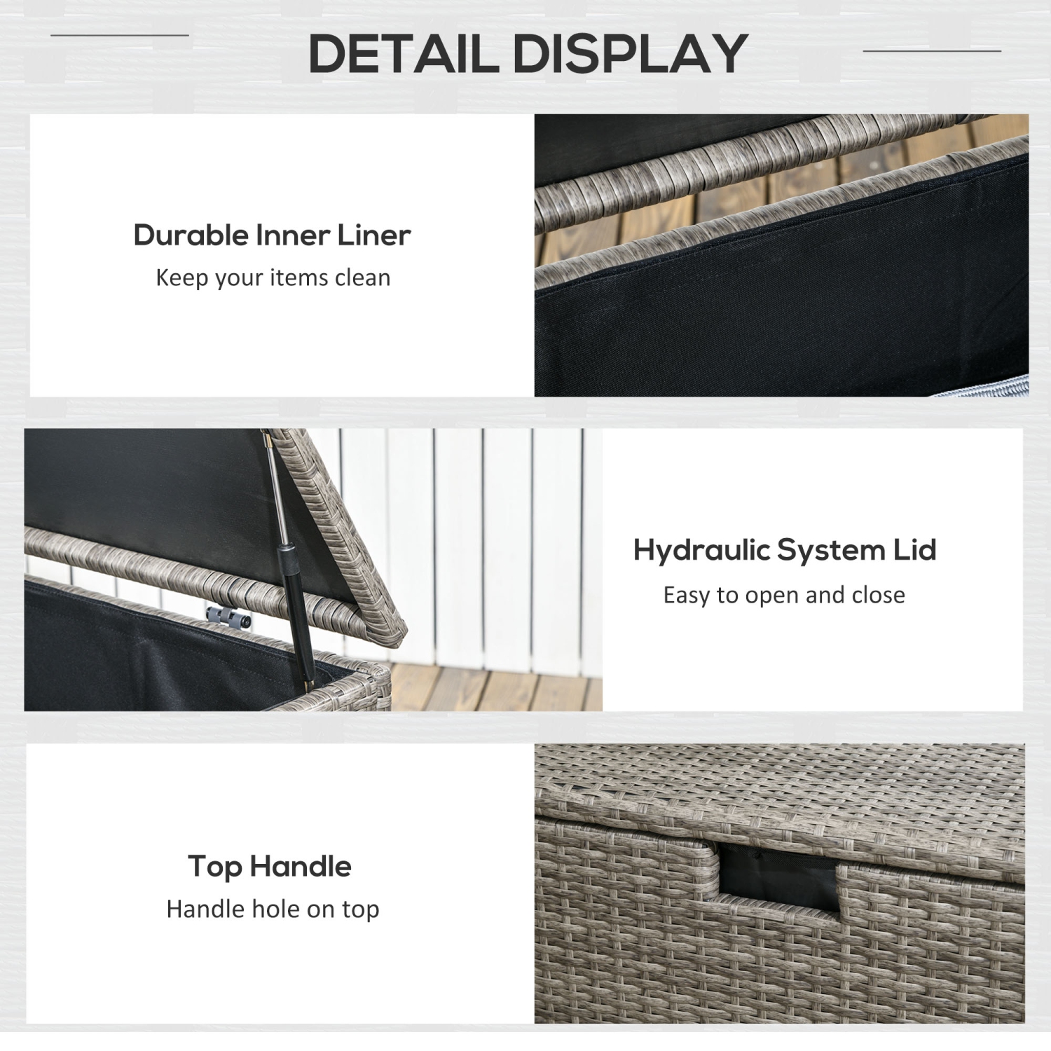 Outsunny Rattan Deck Box, Rattan 113 Gallon Outdoor Storage Box with Lid and Handle for Indoor, Patio Furniture Cushions, Pool and Garden Tools,