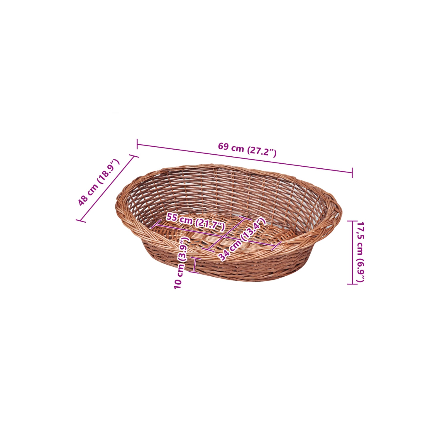 vidaXL Willow Dog Basket/Pet Bed Natural 70 cm