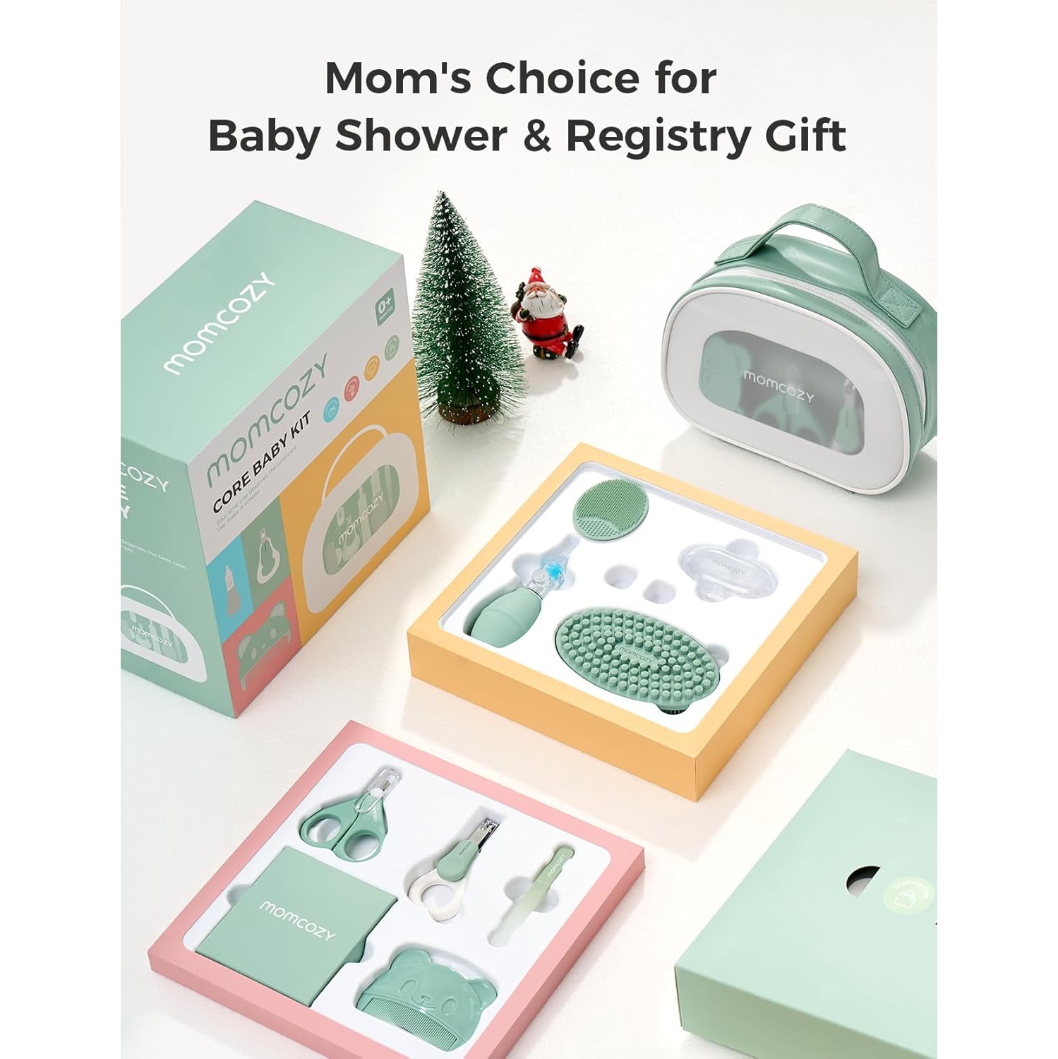 Momcozy Core Baby Kit, Baby Essential Kit for Grooming & Health & Cleansing Care, Includes Nail File Kits, Nasal Aspirator, Gas Relief Tubes, Bath