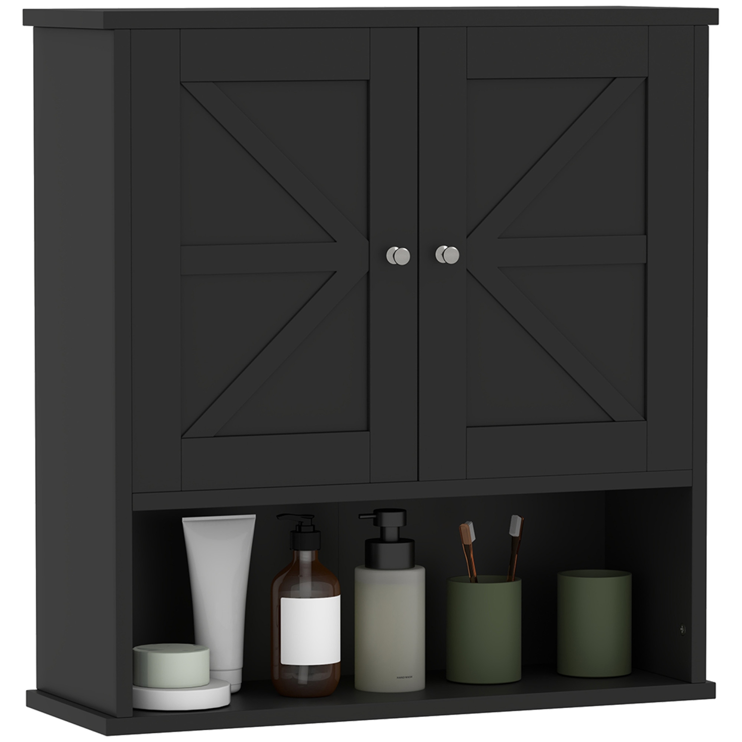 Armoire murale pour salle de bain Farmhouse de kleankin, armoire à pharmacie murale avec tablette ouverte, tablette réglable et armoire de rangement
