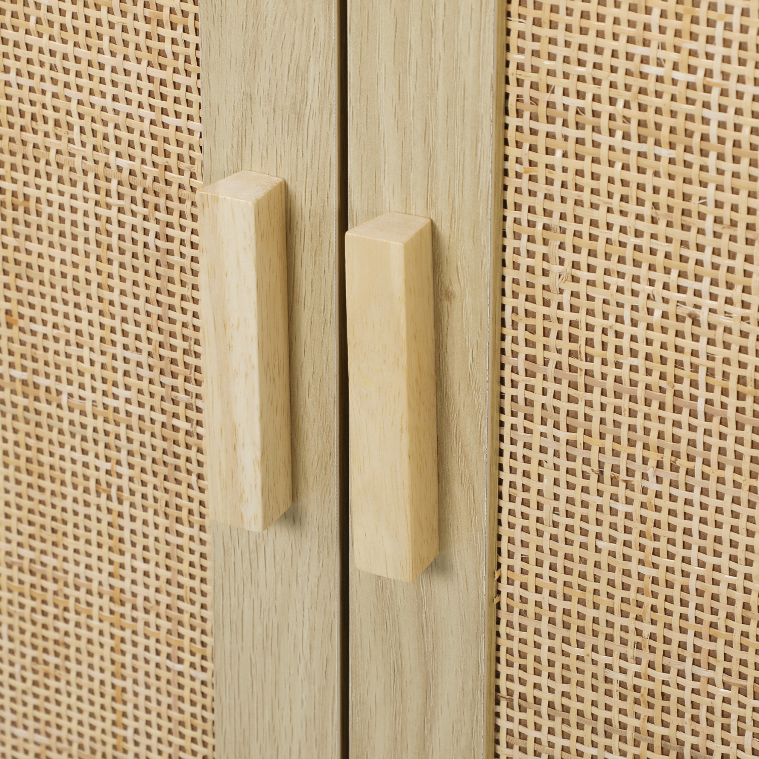 HOMCOM Boho Sideboard, 46.9" Buffet Cabinet with 3 Decorative Rattan Doors and Solid Wood Legs, Coffee Bar Cabinet with Shelves for Living Room,