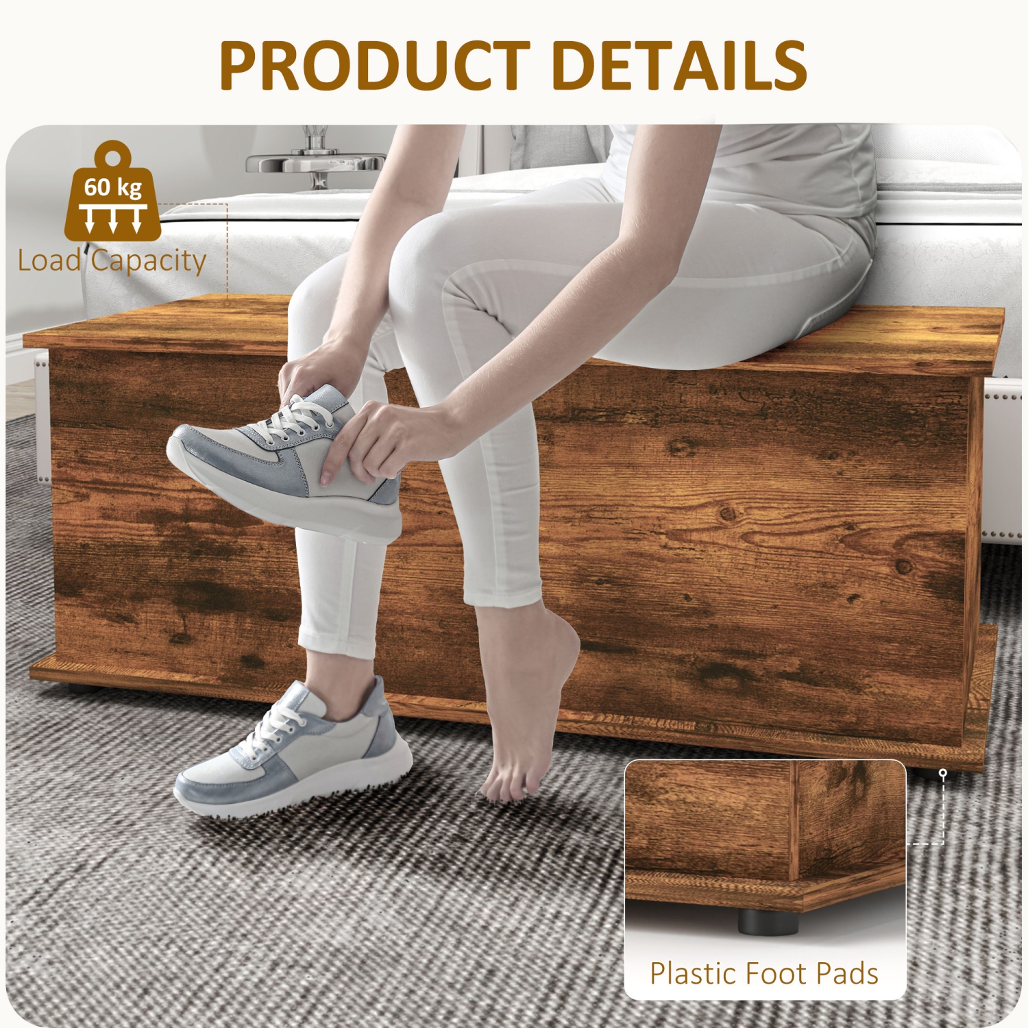 HOMCOM 39.5" Lift Top Storage Chest with 2 Safety Hinges, Storage Box Organizer with Flip-Top Lid, Entryway Bench, Rustic Brown