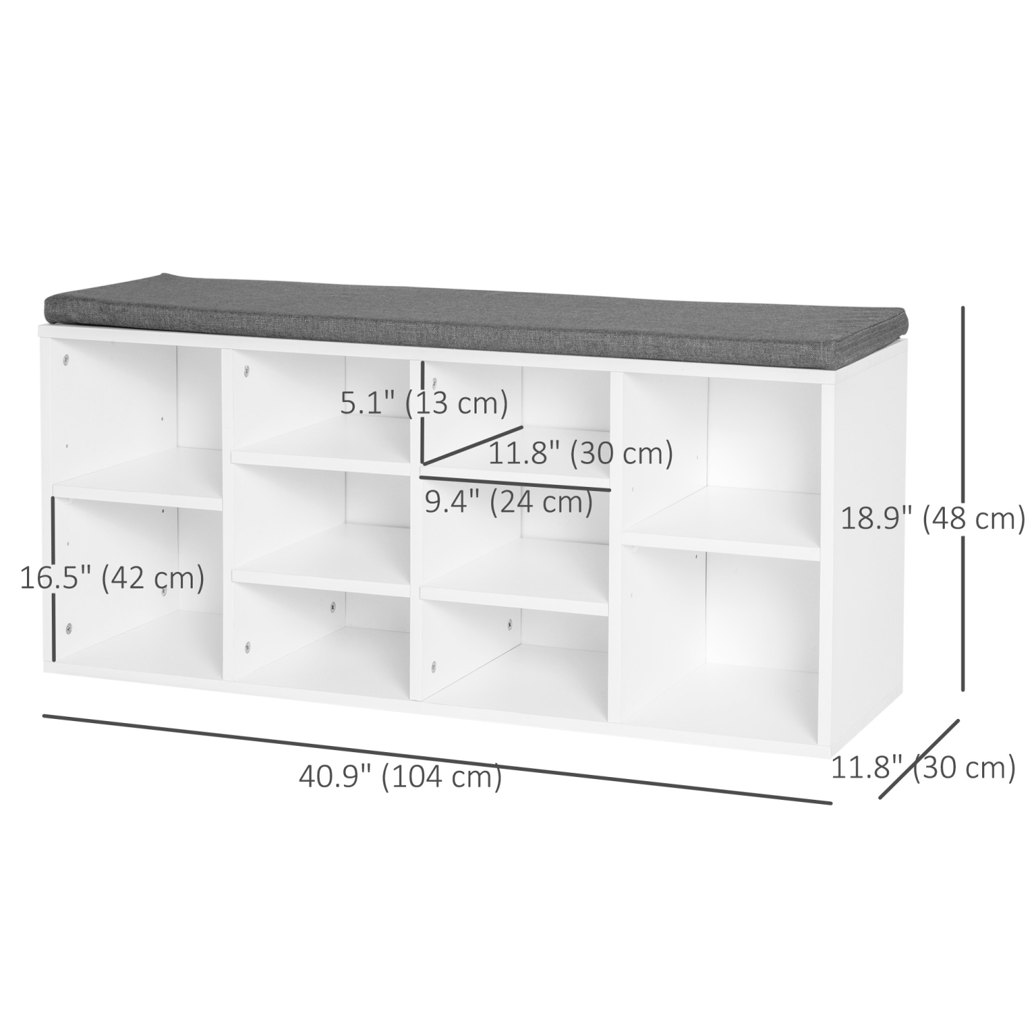 HOMCOM Shoe Bench with Storage, Upholstered Entryway Bench with Adjustable Shelves, Cushion for Living Room, Hallway, White