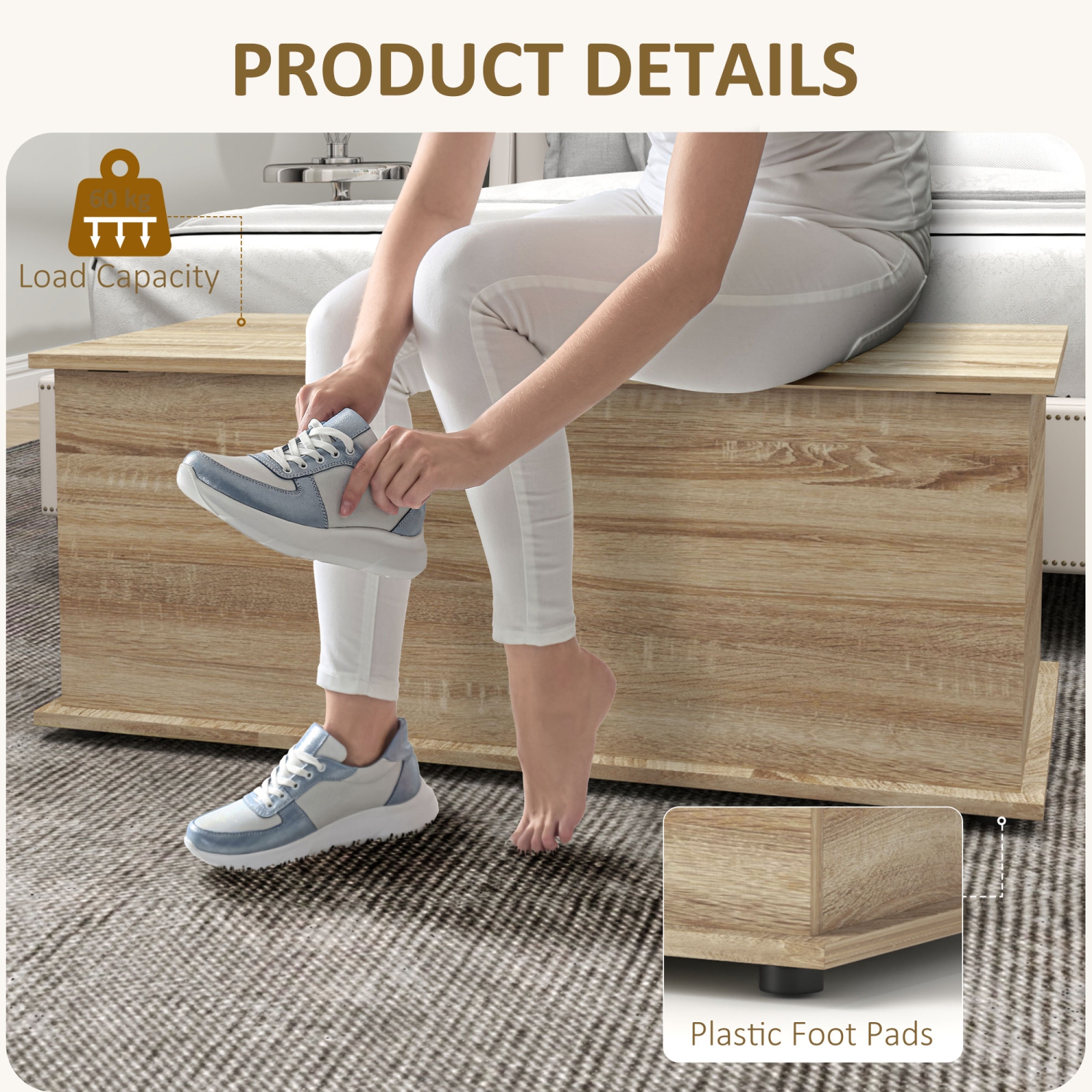 HOMCOM 39.5" Lift Top Storage Chest with 2 Safety Hinges, Storage Box Organizer with Flip-Top Lid, Entryway Storage Bench, Oak