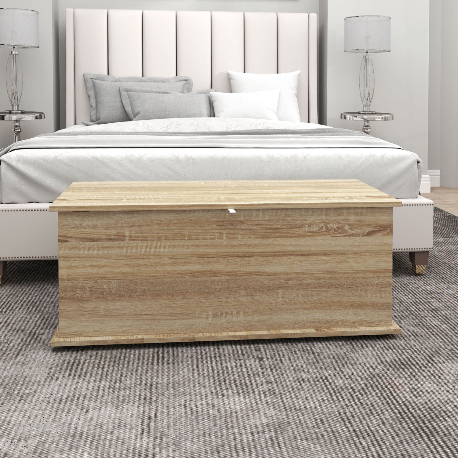 HOMCOM 39.5" Lift Top Storage Chest with 2 Safety Hinges, Storage Box Organizer with Flip-Top Lid, Entryway Storage Bench, Oak