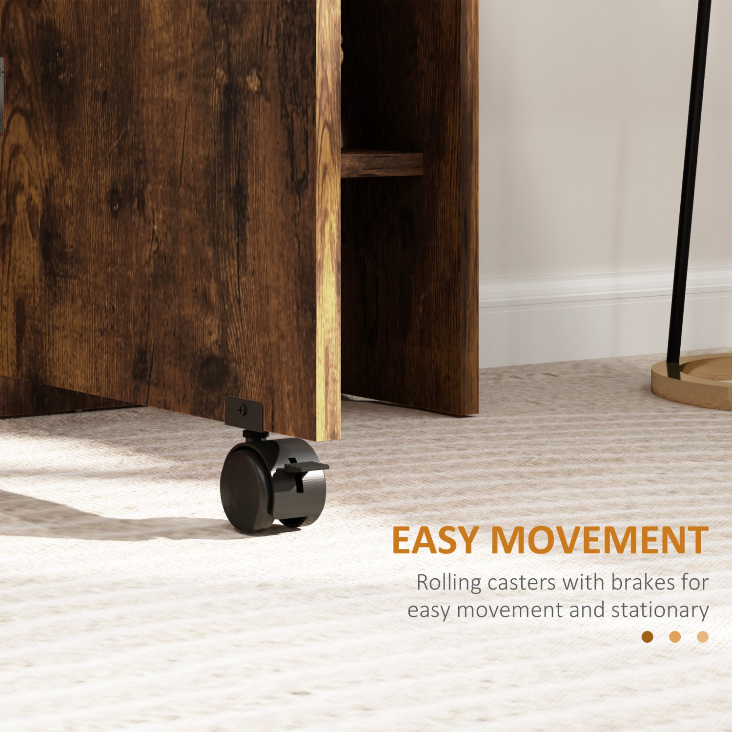 HOMCOM – Table pliante à abattant pour petits espaces avec 2 tablettes, petite table de cuisine avec roulettes, brun rustique