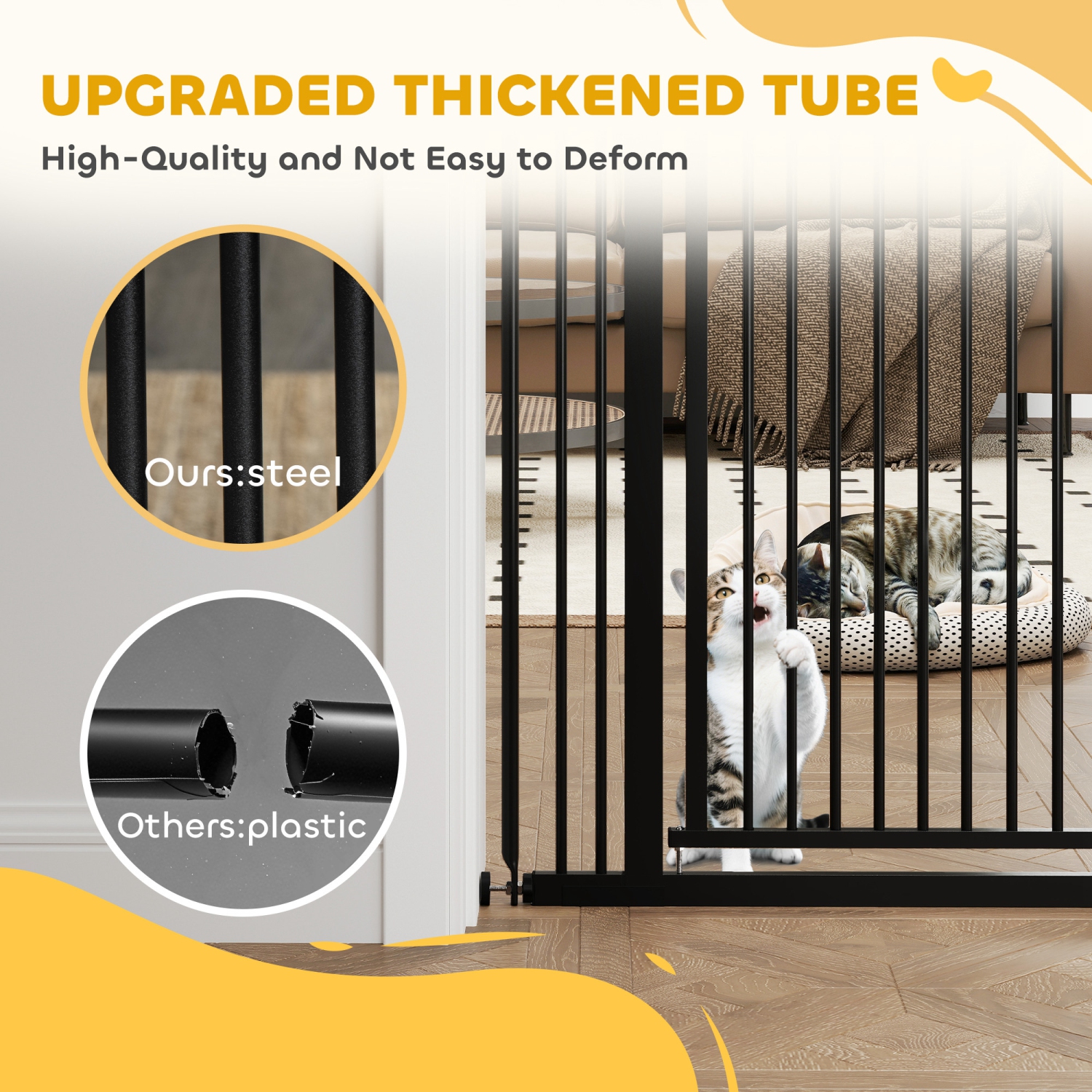 PawHut 59"H Extra Tall Cat Gate, 30"-41"W Steel Pet Gate for Doorway, Hallway, Pressure Mounted Kit No Drilling Dog Gate with 1.4" Extra Narrow Gap,