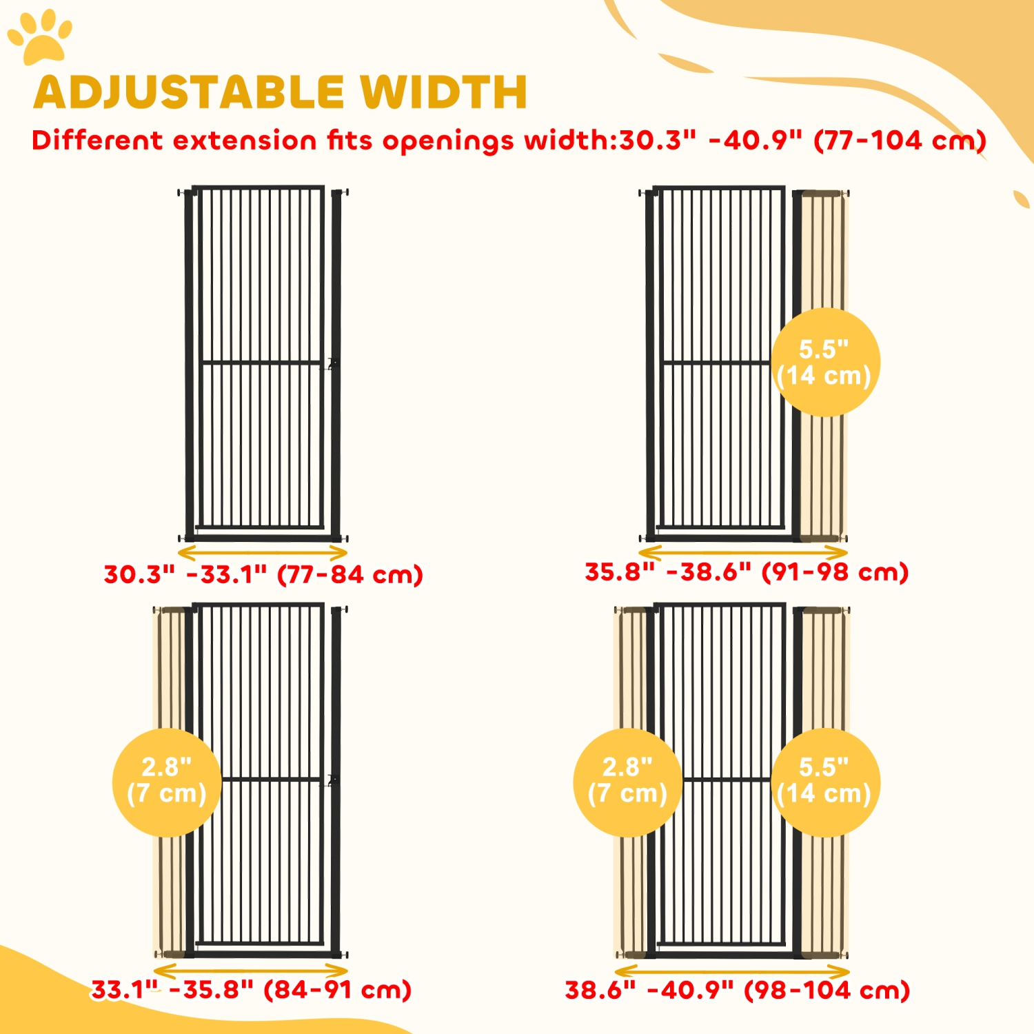 PawHut 59"H Extra Tall Cat Gate, 30"-41"W Steel Pet Gate for Doorway, Hallway, Pressure Mounted Kit No Drilling Dog Gate with 1.4" Extra Narrow Gap,