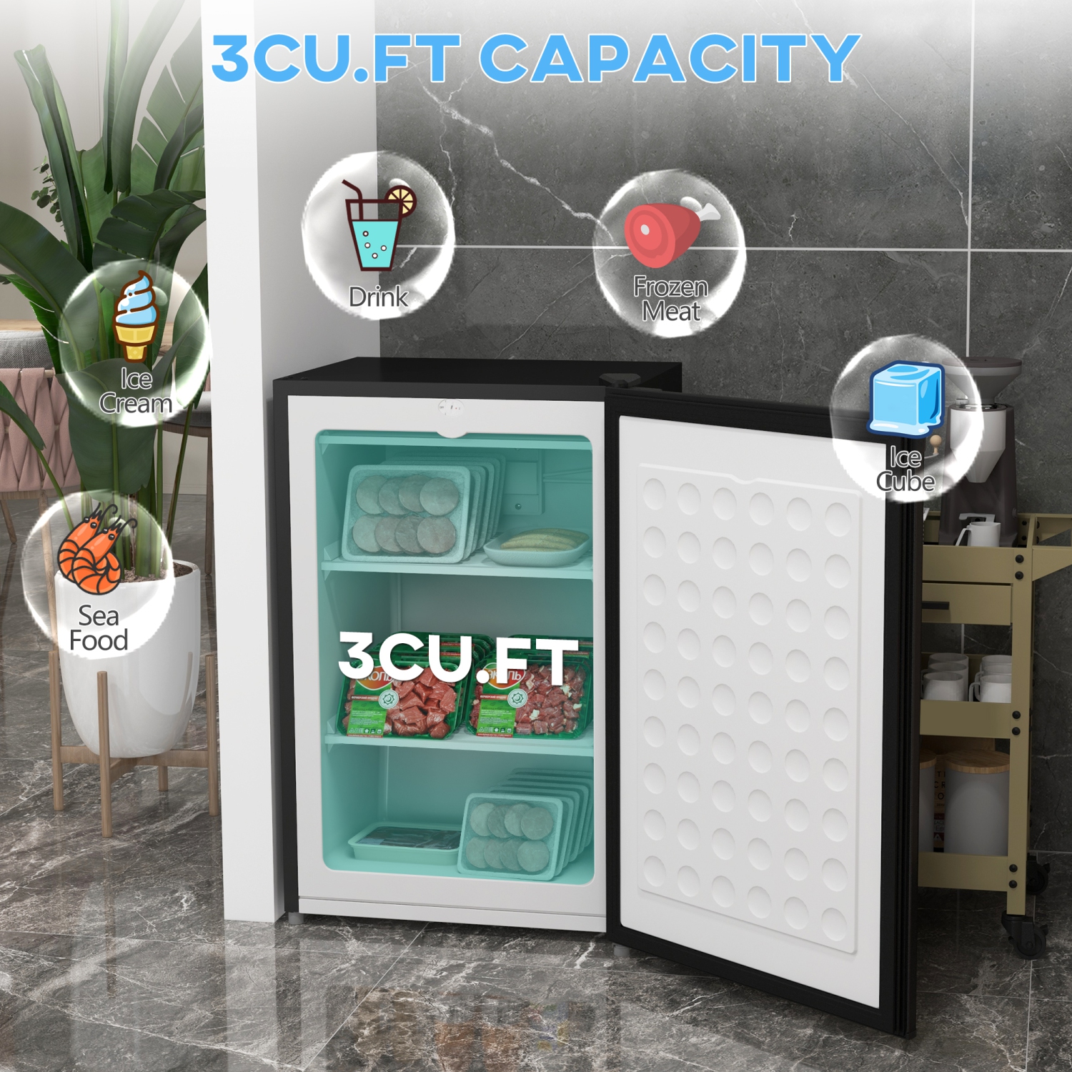 Congélateur vertical compact de HOMCOM, mini congélateur de 3,0 pi3 avec porte réversible, tablette amovible, température réglable pour le bureau à