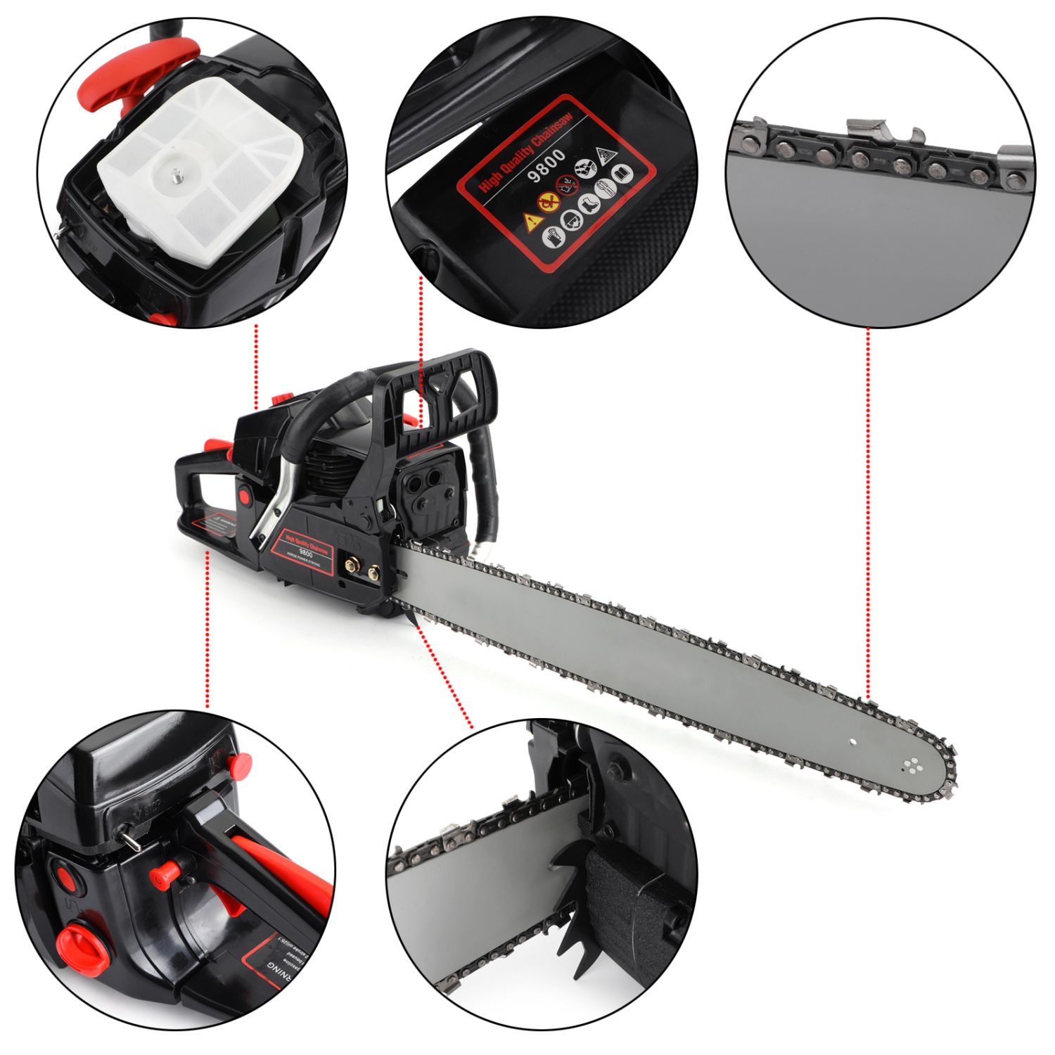 Scie à chaîne 62&nbsp;cc, moteur à barre de 22&nbsp;po, 2 temps, scie à chaîne, rouge