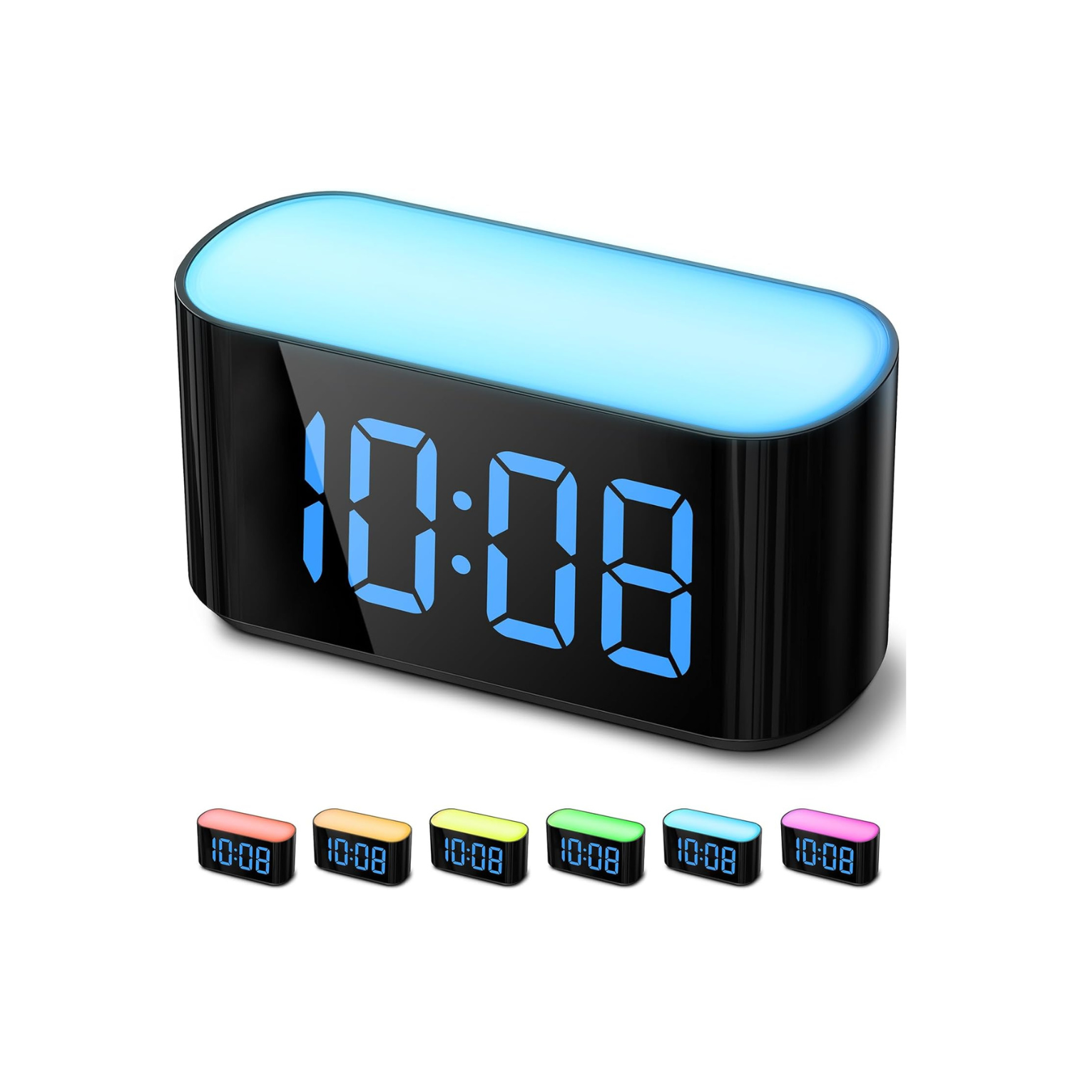 Rainbow Alarm Clock for Bedroom, Large Display with Dimmer, Large Night Light with 7 Colors, Dual Alarm, True Battery Backup, Colorful Clock for