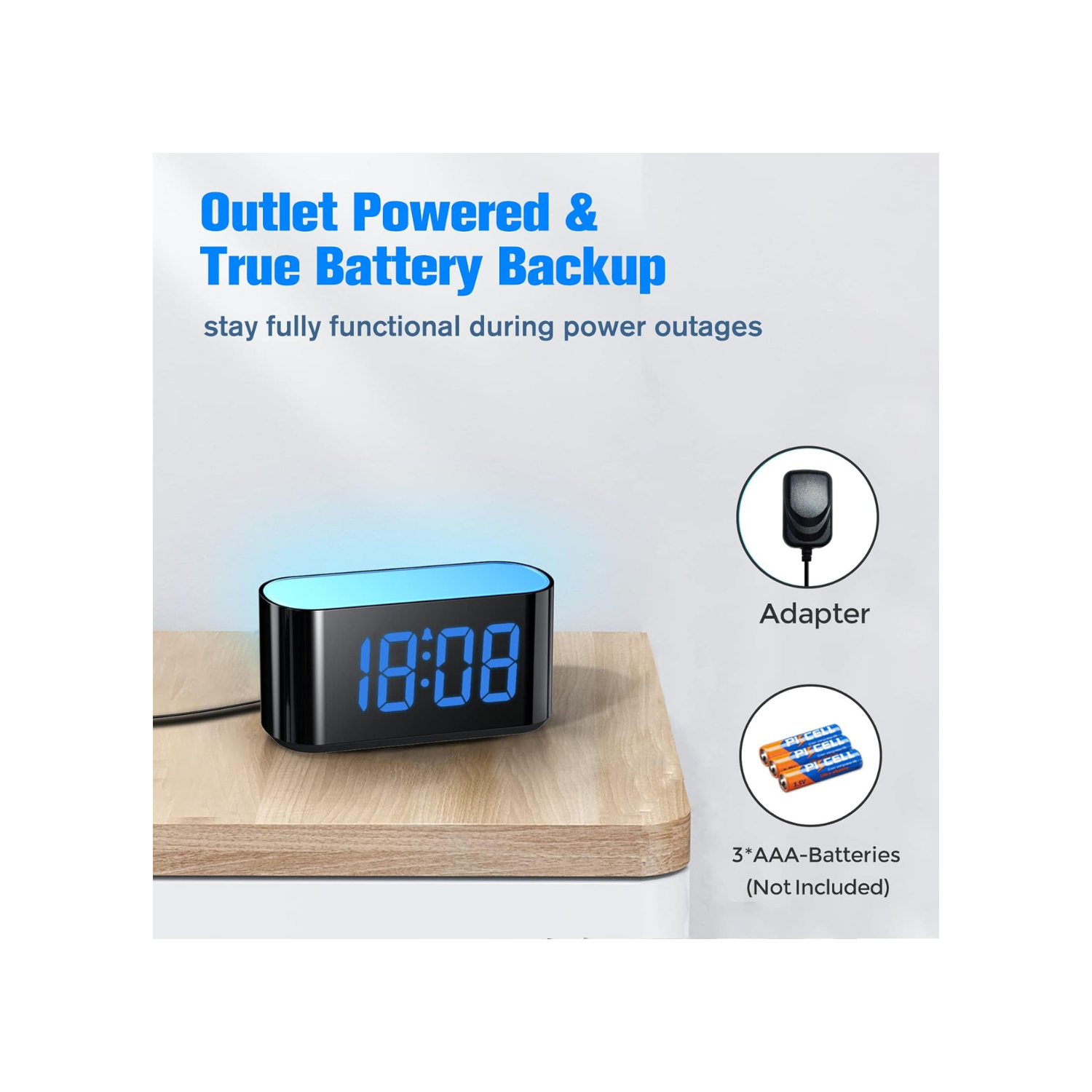 Rainbow Alarm Clock for Bedroom, Large Display with Dimmer, Large Night Light with 7 Colors, Dual Alarm, True Battery Backup, Colorful Clock for