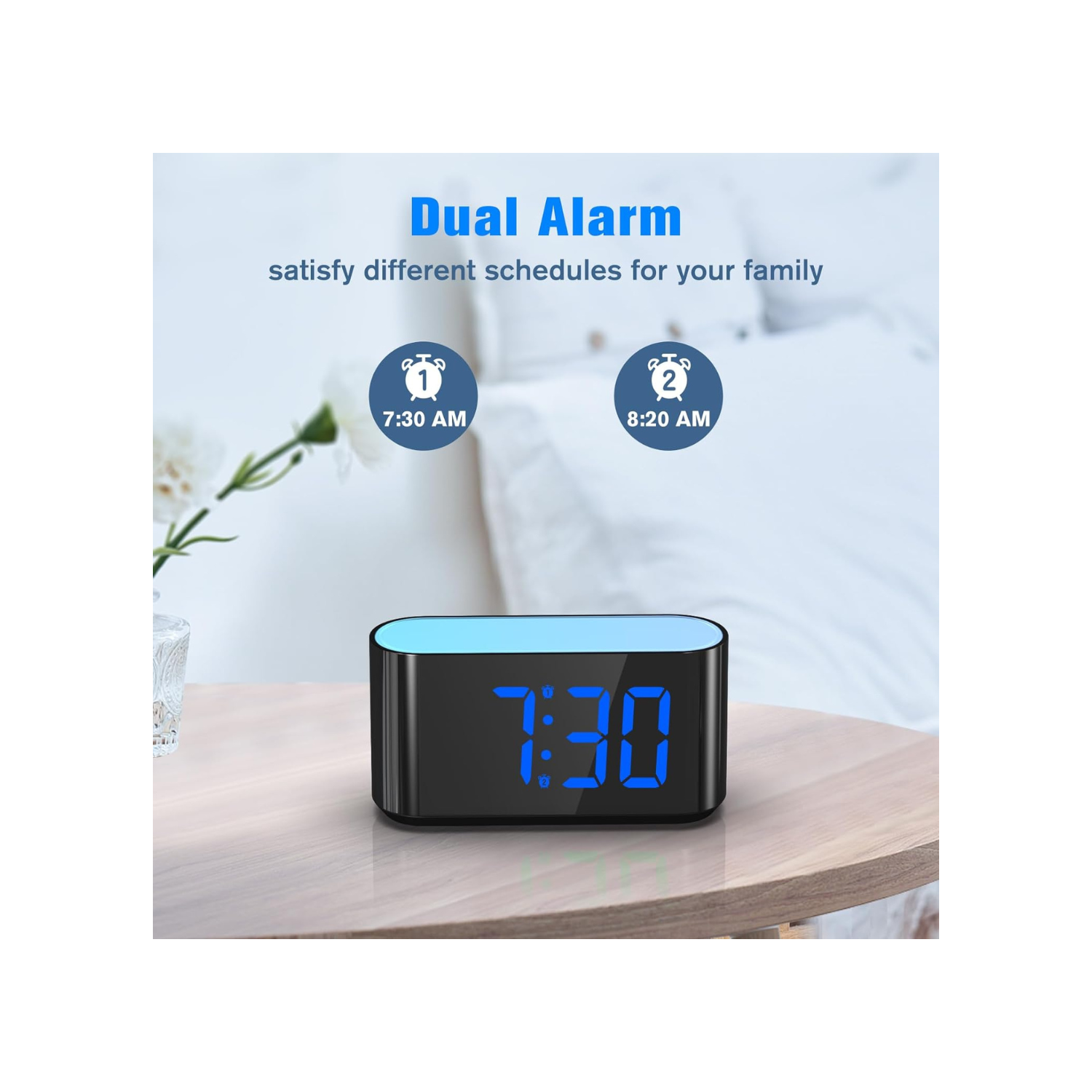Rainbow Alarm Clock for Bedroom, Large Display with Dimmer, Large Night Light with 7 Colors, Dual Alarm, True Battery Backup, Colorful Clock for