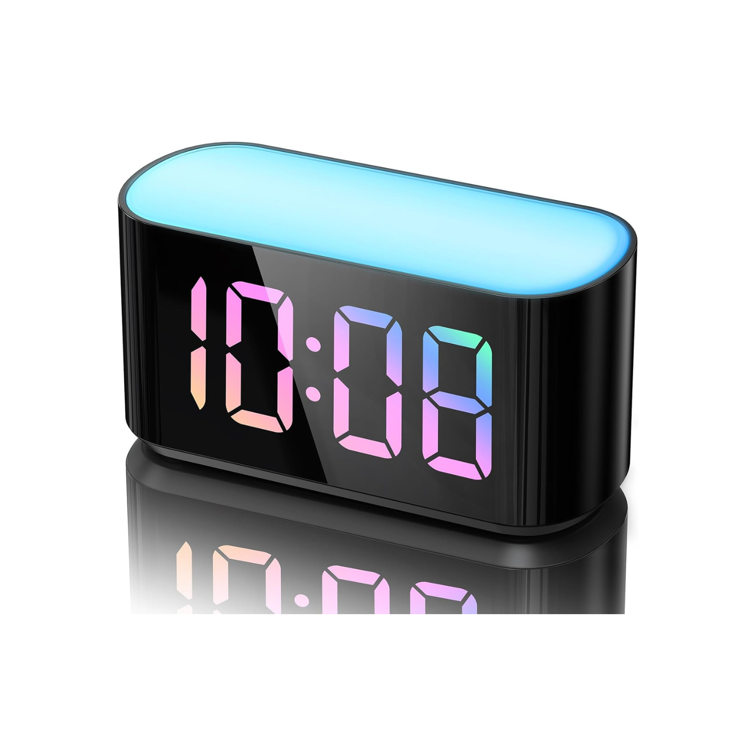 Rainbow Alarm Clock for Bedroom, Large Display with Dimmer, Large Night Light with 7 Colors, Dual Alarm, True Battery Backup, Colorful Clock for