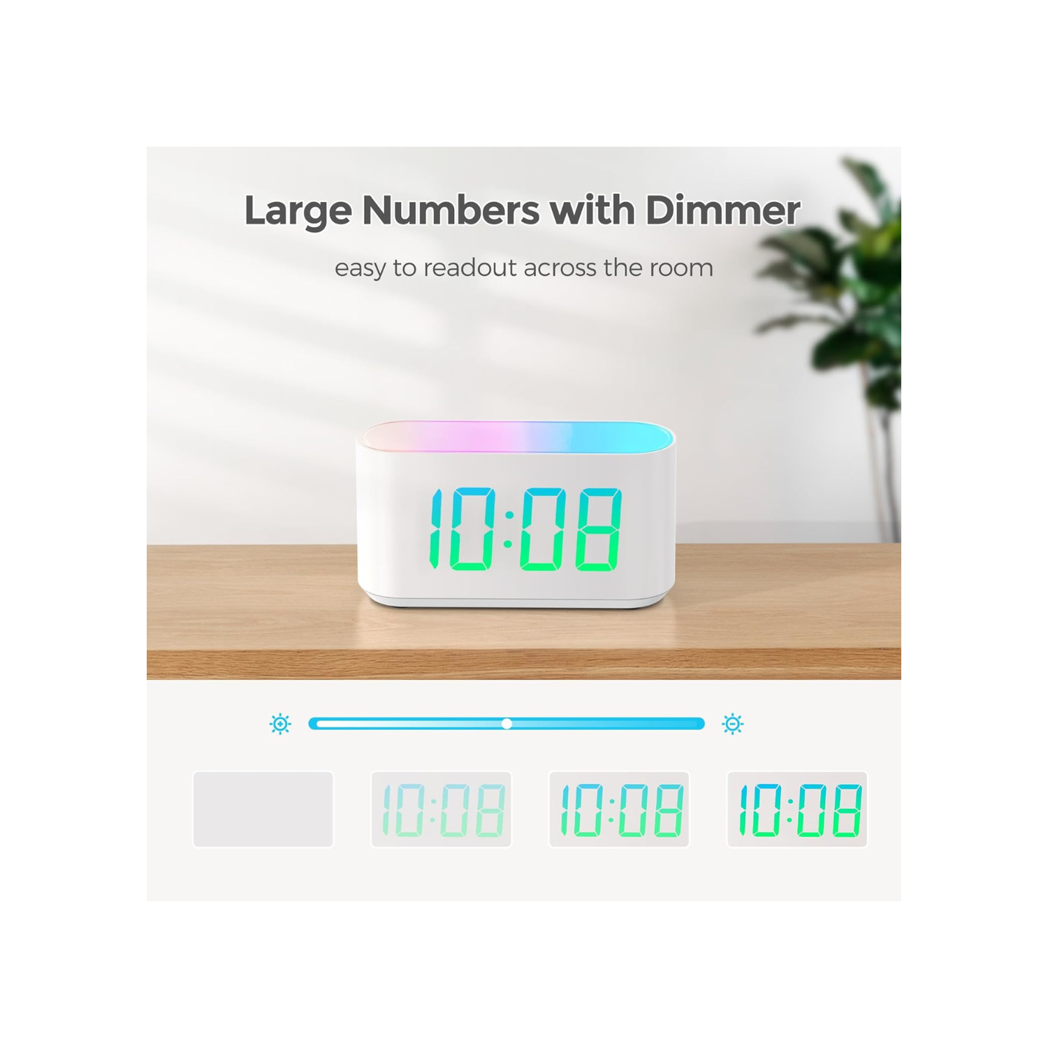 Alarm Clock for Bedrooms, Large Display Digital Clocks with 2 Alarms, 7 Color Larger Night Light, Battery Backup, Dimmer, Adjustable Volume, Easy