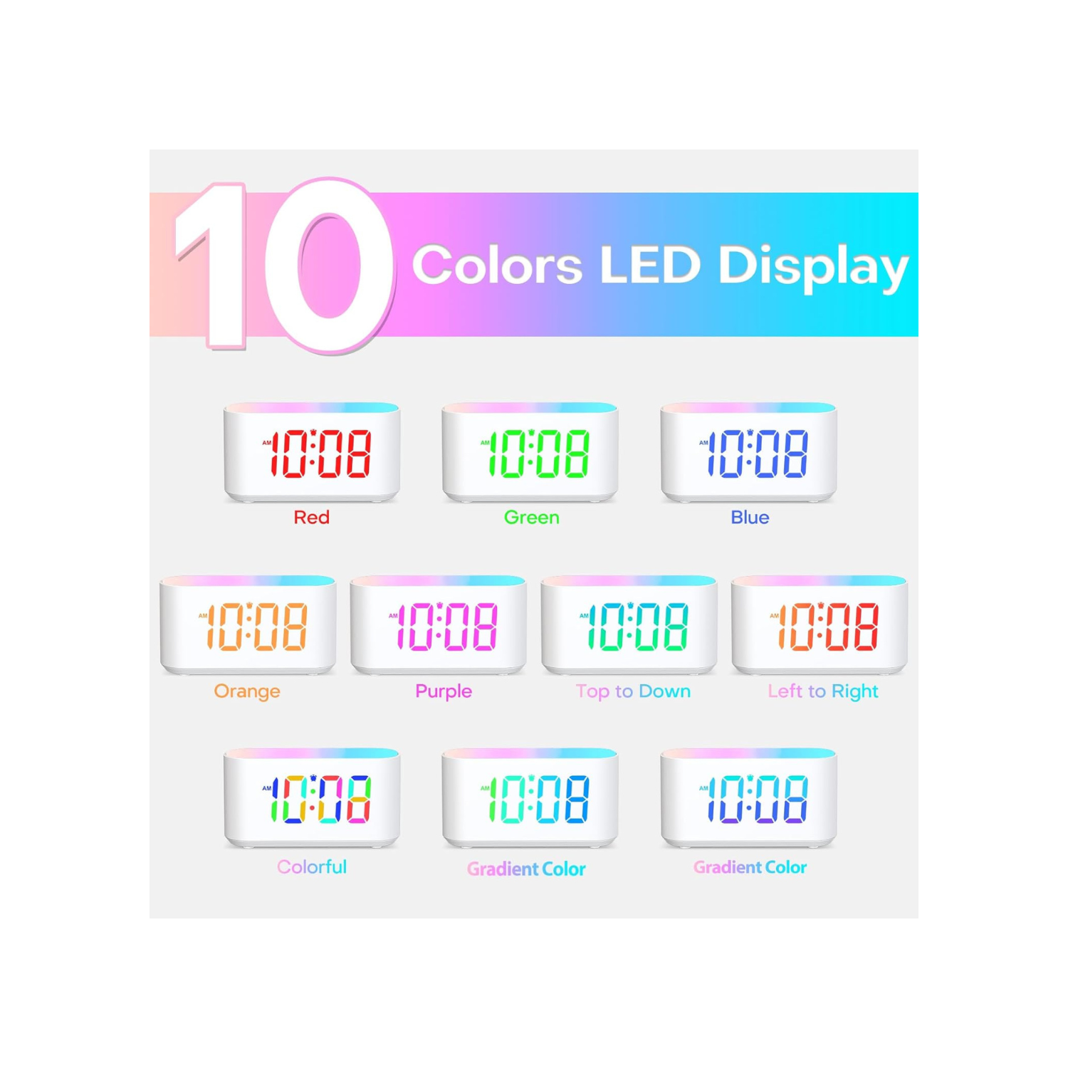 Alarm Clock for Bedrooms, Large Display Digital Clocks with 2 Alarms, 7 Color Larger Night Light, Battery Backup, Dimmer, Adjustable Volume, Easy