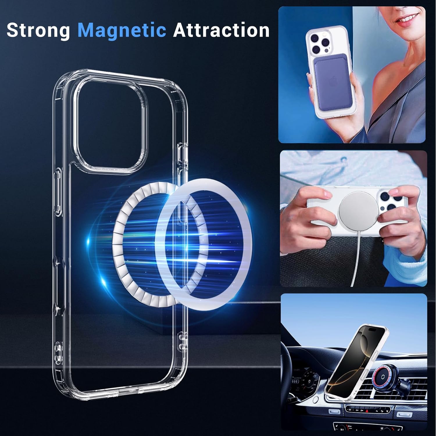 Magnetic Case for iPhone 16 PRO, Compatible with MagSafe Wireless Charging, Shockproof Phone Bumper Cover, Anti-Scratch Clearview