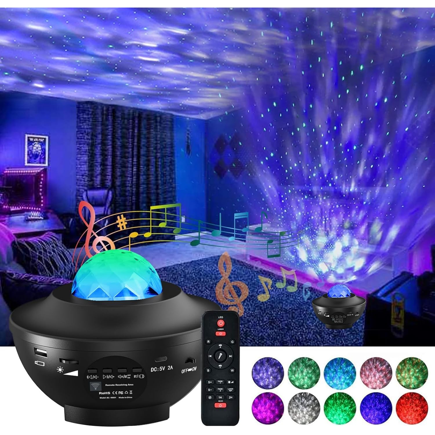 Galaxy Star Projector, Nebula LED Night Light for Room Decor, Ocean Wave Starry Sky Light Projector for Bedroom/Home Theater, Remote & Bluetooth