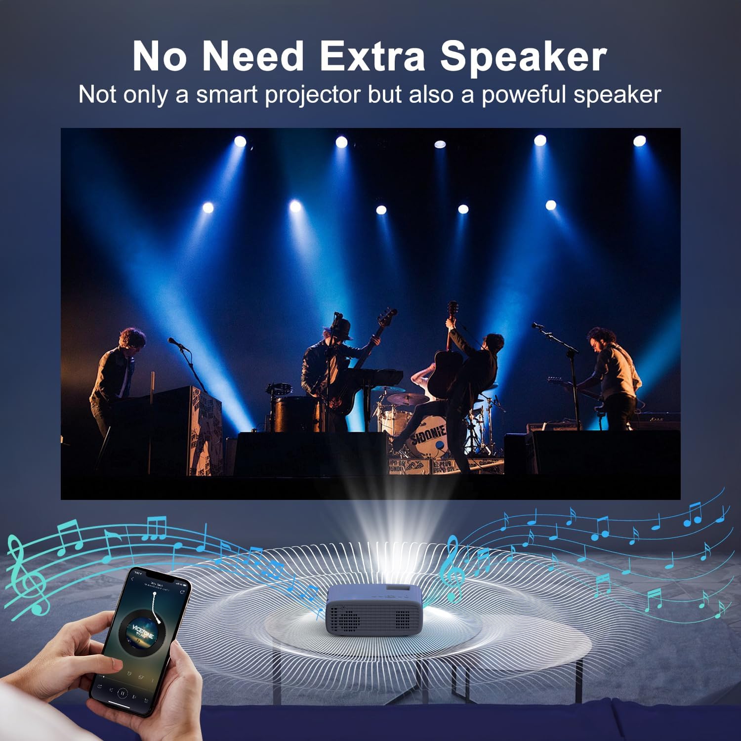 Projecteur 4K avec Wi-Fi 5G et Bluetooth bidirectionnel, projecteur de cinéma extérieur portatif natif 1080p avec écran de projection, mini