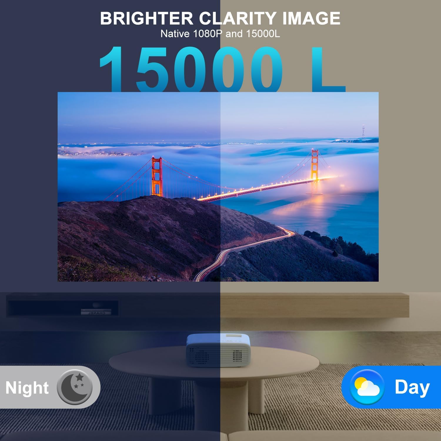 Projecteur 4K avec Wi-Fi 5G et Bluetooth bidirectionnel, projecteur de cinéma extérieur portatif natif 1080p avec écran de projection, mini