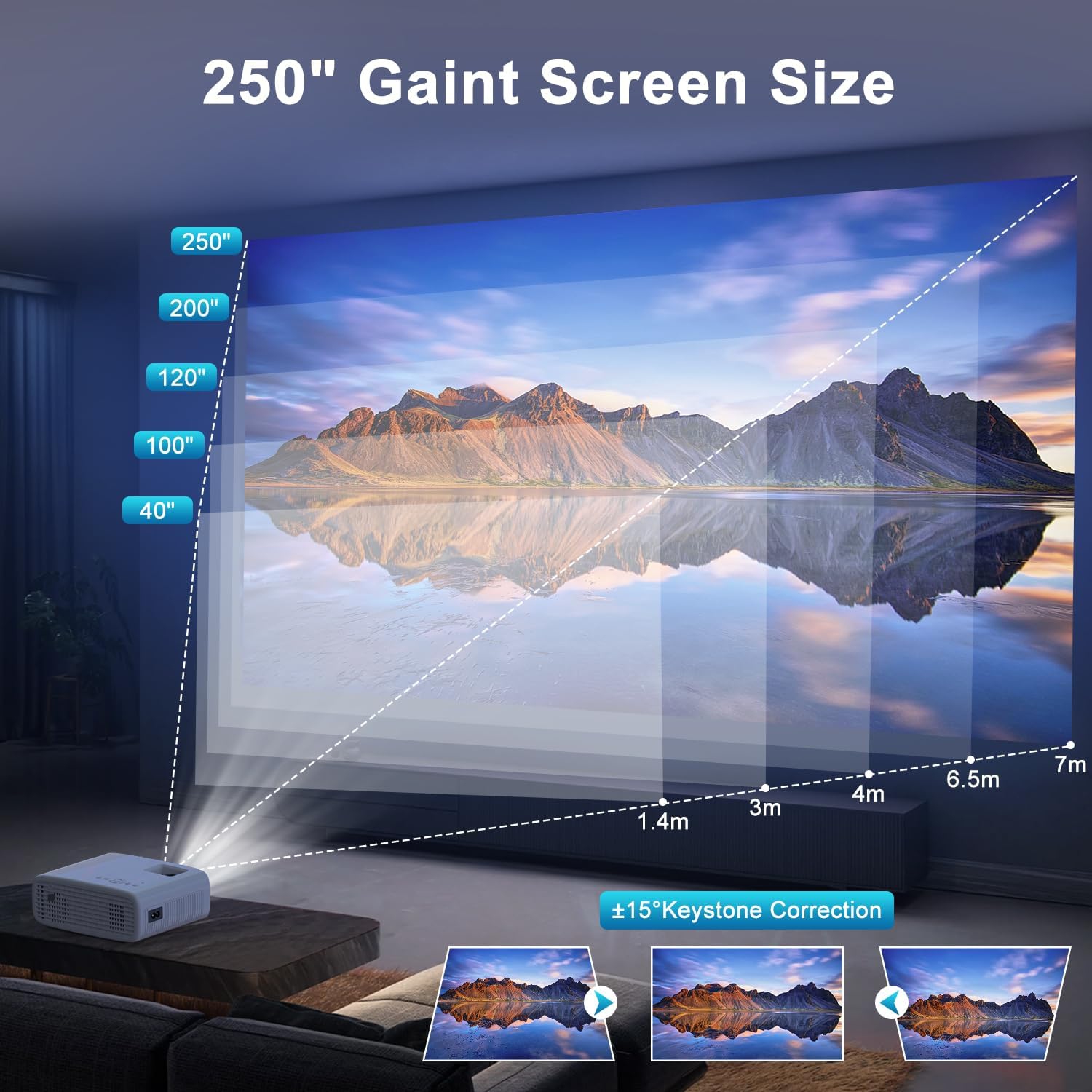 Projecteur 4K avec Wi-Fi 5G et Bluetooth bidirectionnel, projecteur de cinéma extérieur portatif natif 1080p avec écran de projection, mini