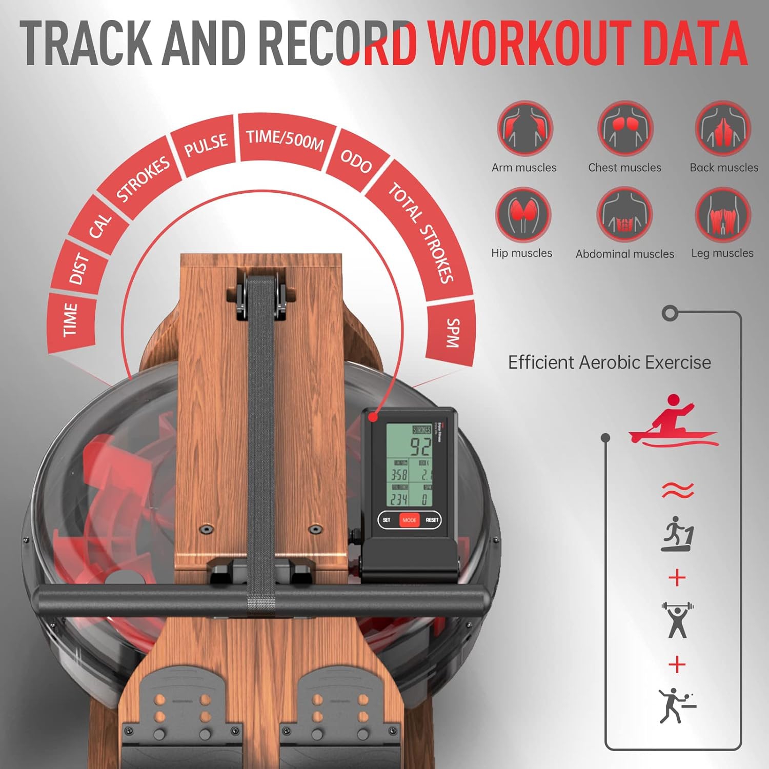 JOROTO MR280 Water Rowing Machine for Home Use Oak Wood Foldable Rower Machine 330lbs Weight Capacity with Bluetooth Monitor Phone Holder Heart Rate