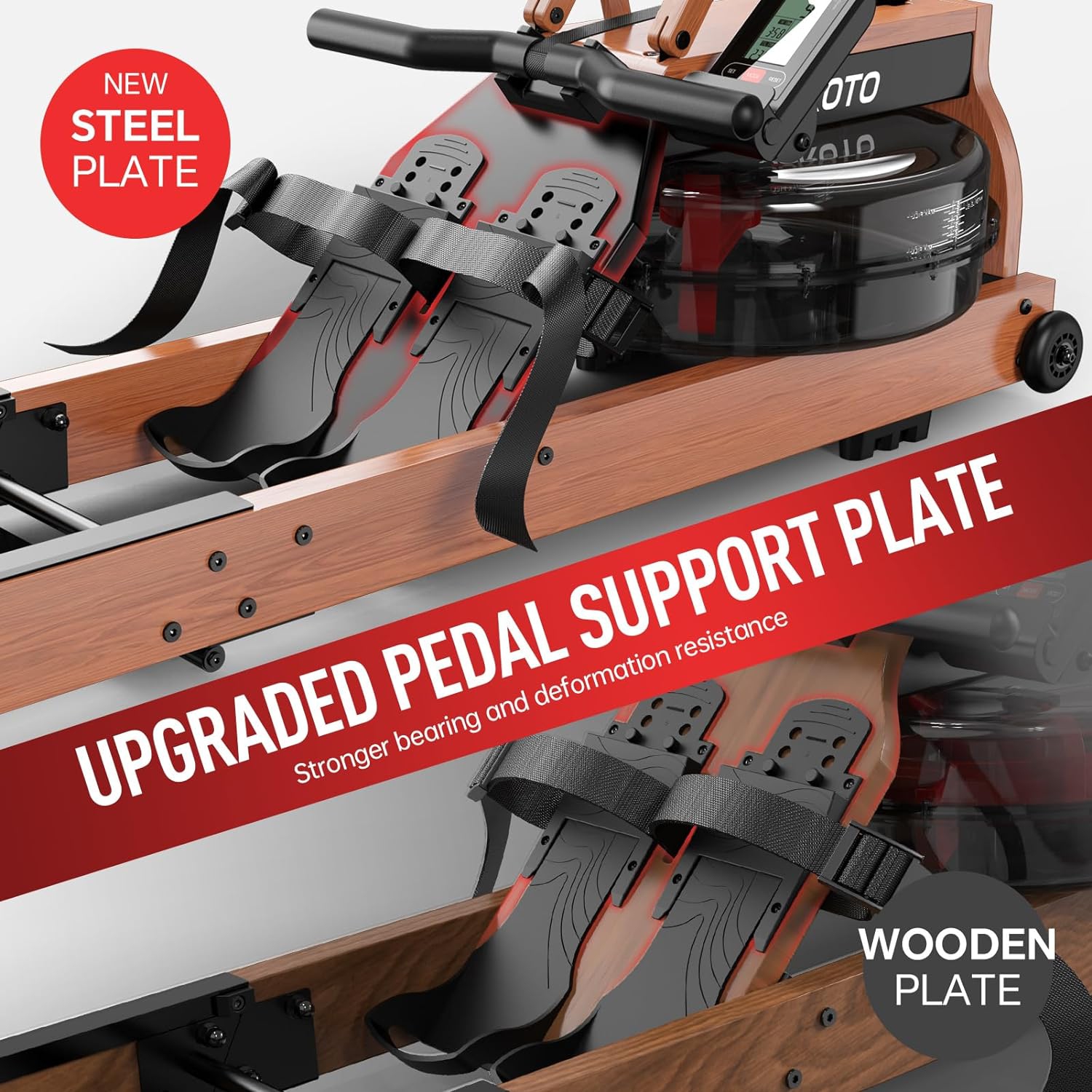 JOROTO MR280PRO Water Rowing Machine for Home Use, Oak Wood Foldable Rower Machine 330lbs Weight Capacity with Bluetooth Monitor, Adjustable Tablet