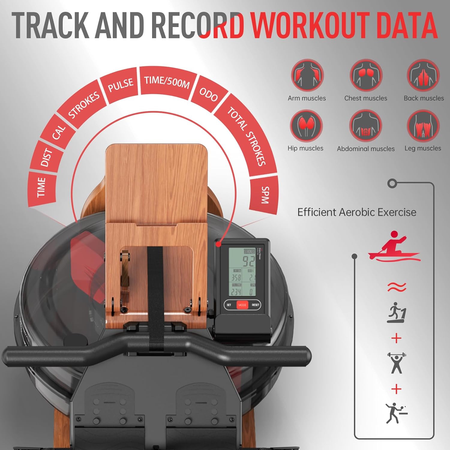 JOROTO MR280PRO Water Rowing Machine for Home Use, Oak Wood Foldable Rower Machine 330lbs Weight Capacity with Bluetooth Monitor, Adjustable Tablet