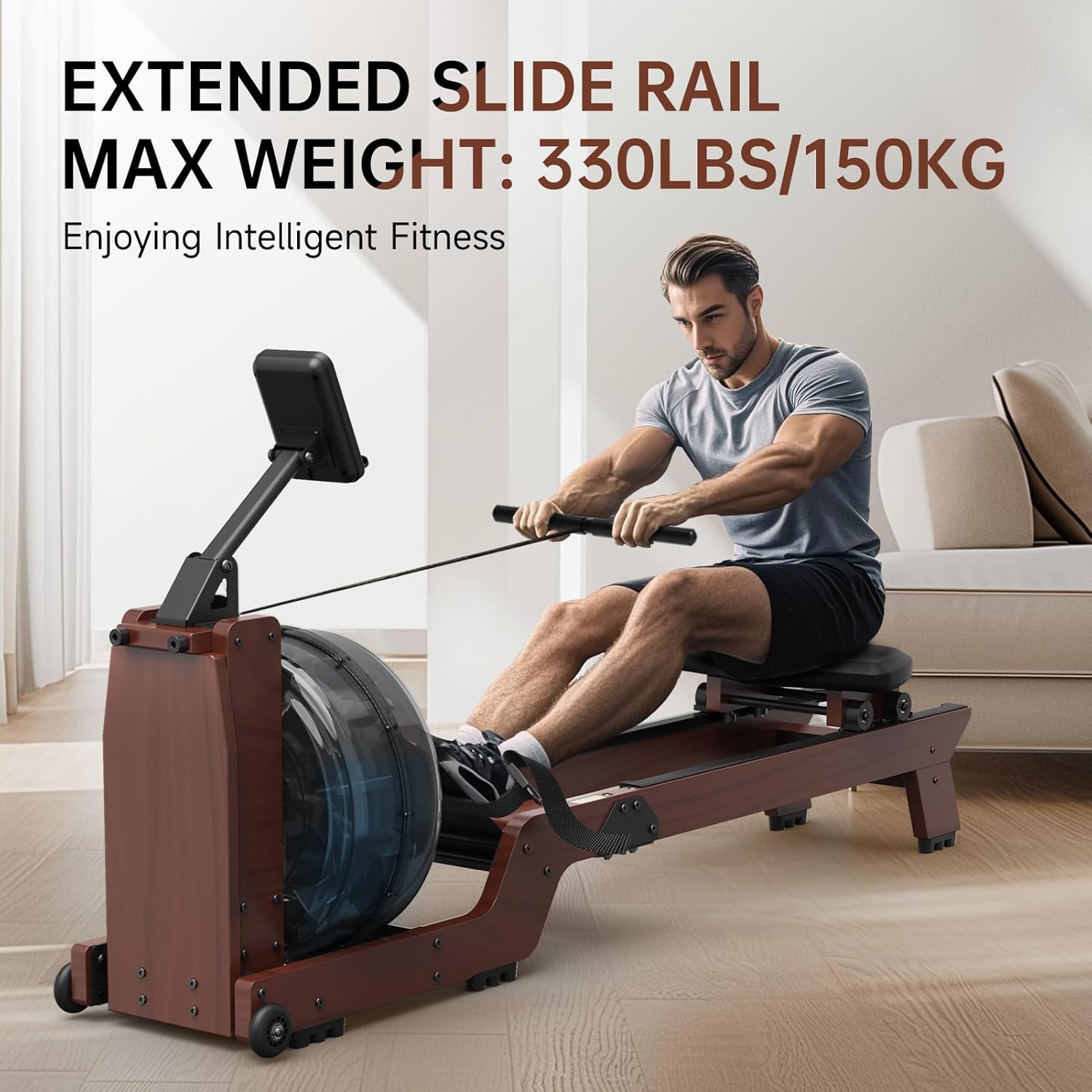 JOROTO Water Rowing Machine for Home 7 Levels of Adjustable Water Resistance 330LB Weight Capacity Rower Machine with Bluetooth Function LCD Monitor