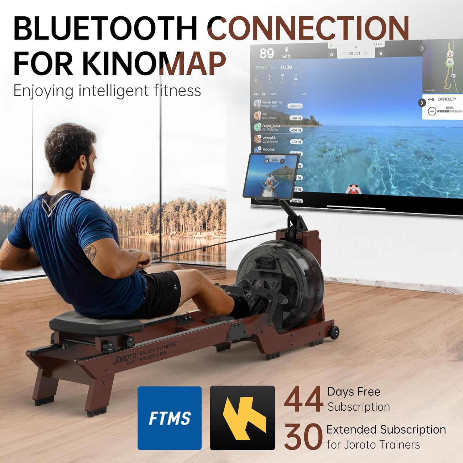 JOROTO Water Rowing Machine for Home 7 Levels of Adjustable Water Resistance 330LB Weight Capacity Rower Machine with Bluetooth Function LCD Monitor