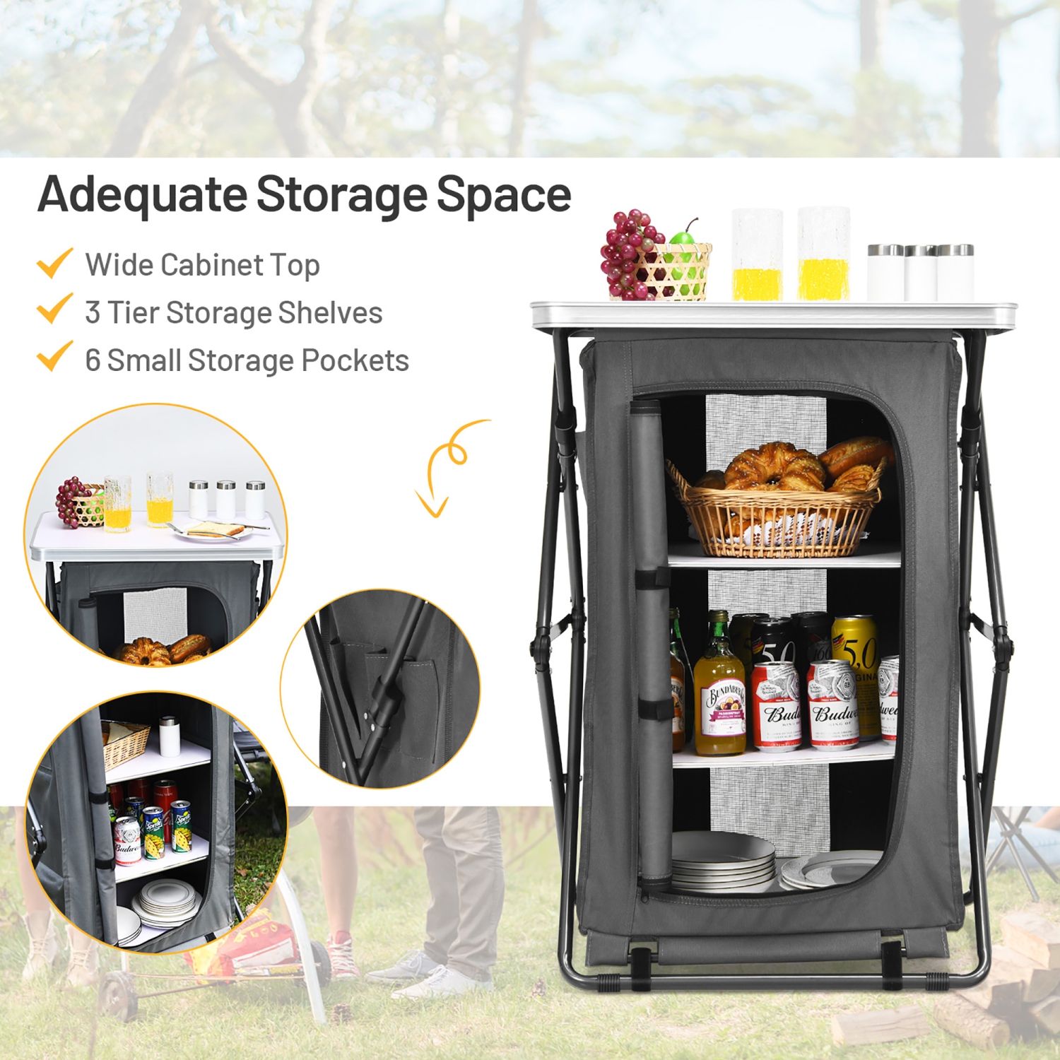 Costway Folding Pop-Up Cupboard Compact Camping Storage Cabinet w/ Bag Medium Size