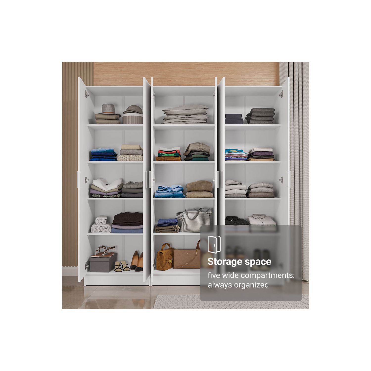 Armoire garde-robe Madesa avec 6 portes et 15 tablettes utilitaires Unité de rangement en bois de 71 po de long pour chambre, bureau, salle de