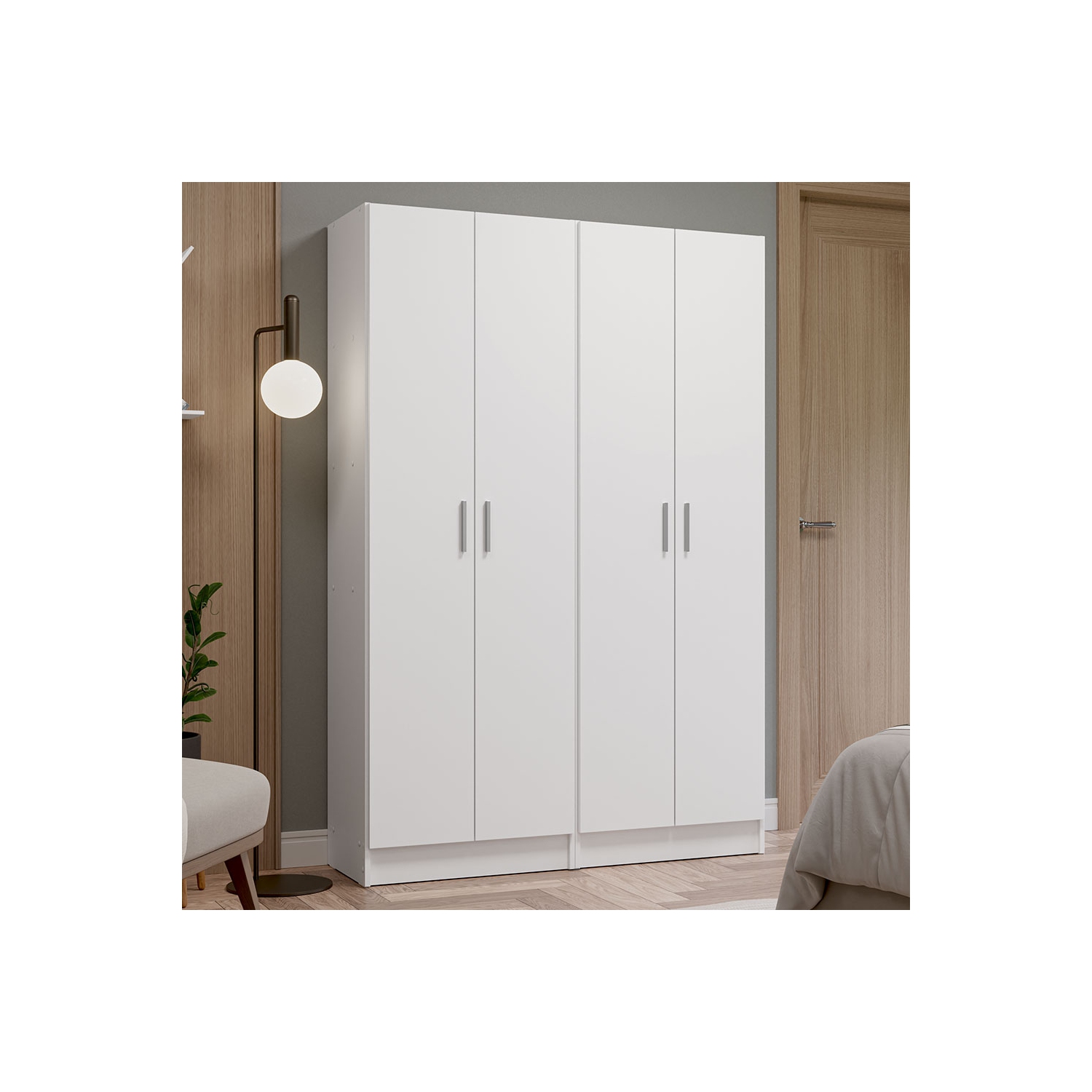 Madesa Wardrobe Armoire Closet Pantry Storage Cabinet with 4 Doors and 10 Utility Shelves 47"L Wooden Organization Unit for Bedroom, Office - White