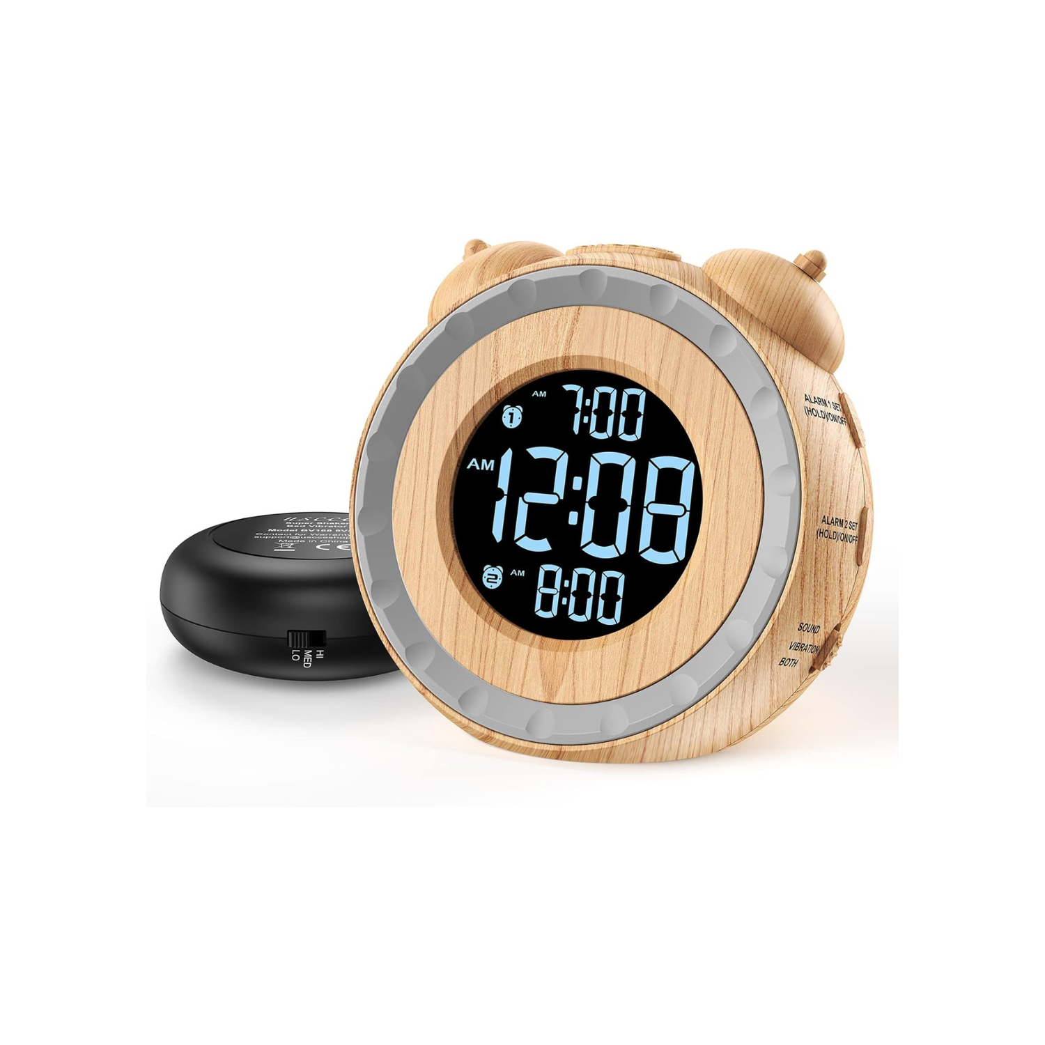 Loud Dual Alarm Clock with Bed Shaker - 0-100% Dimmer, Vibrating Alarm Clock for Heavy Sleepers or Hearing Impaired, Easy to Set, USB Charging Port,