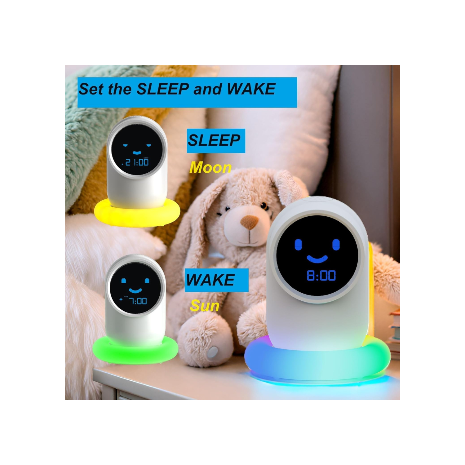 Cute Alarm Clock,Ok to Wake Clock,Alarm Clock for Bedrooms, Alarm Clock with Night LED, Set Sleep/Wake Trainer,NAP time,Sound Machine,Sleep Training