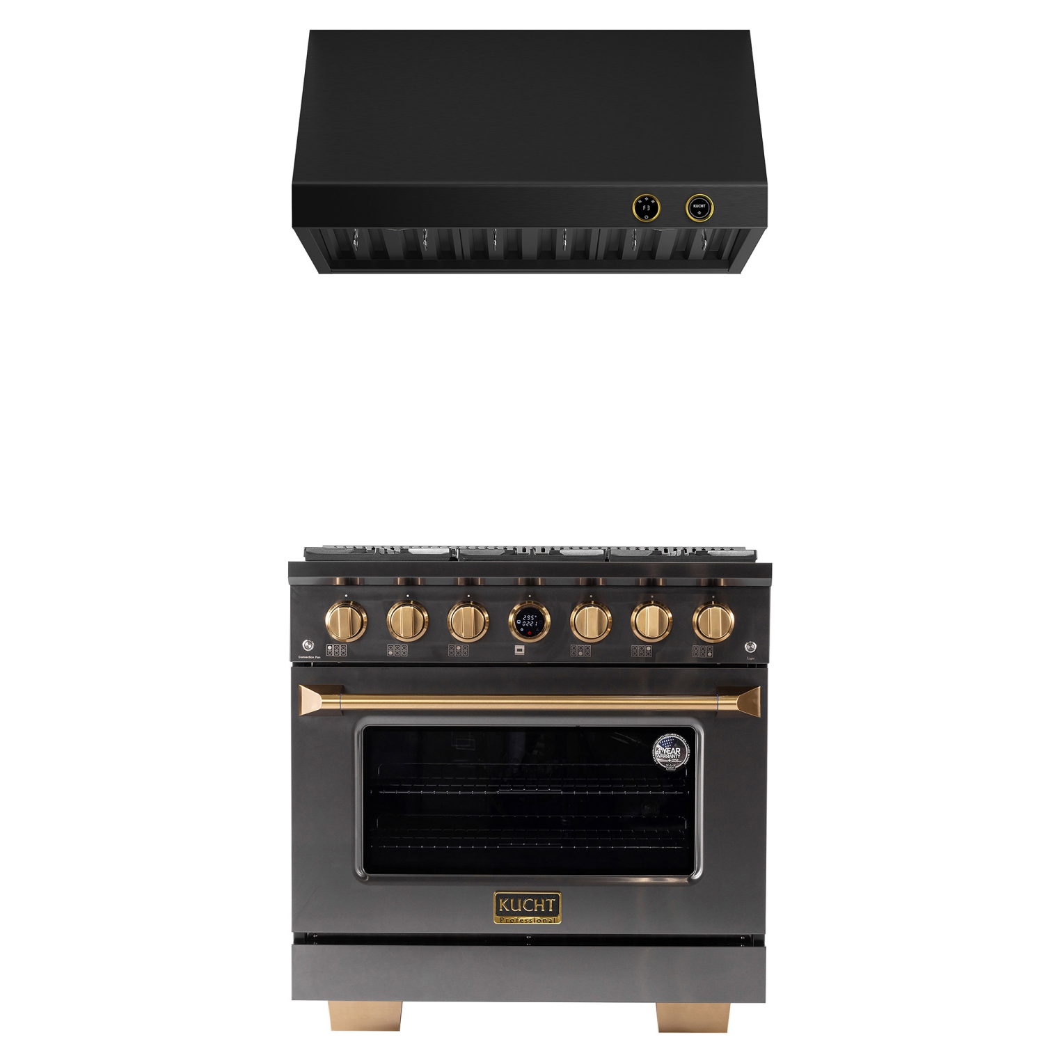 KUCHT Professional 36-inch 5.2 cu. ft. 6 Burners Dual Fuel Range for Natural Gas in Gemstone + Under Cabinet Range Hood - Only at Best Buy
