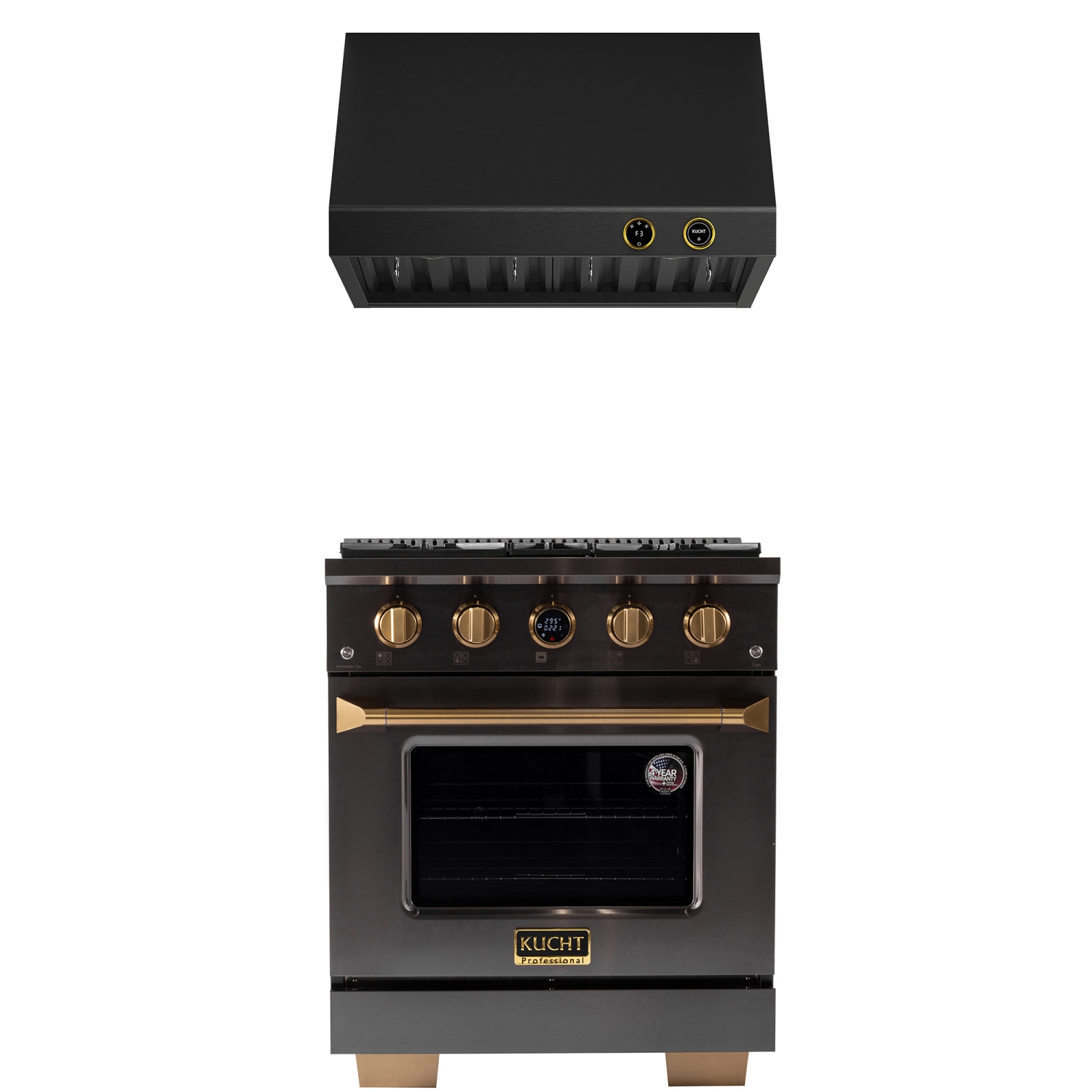 Four à micro-ondes Professional 30&nbsp;po de KitchenAid, 4,2 pi³ avec Cuisinière biénergie à 4 brûleurs pour le gaz naturel Gemstone + hotte de