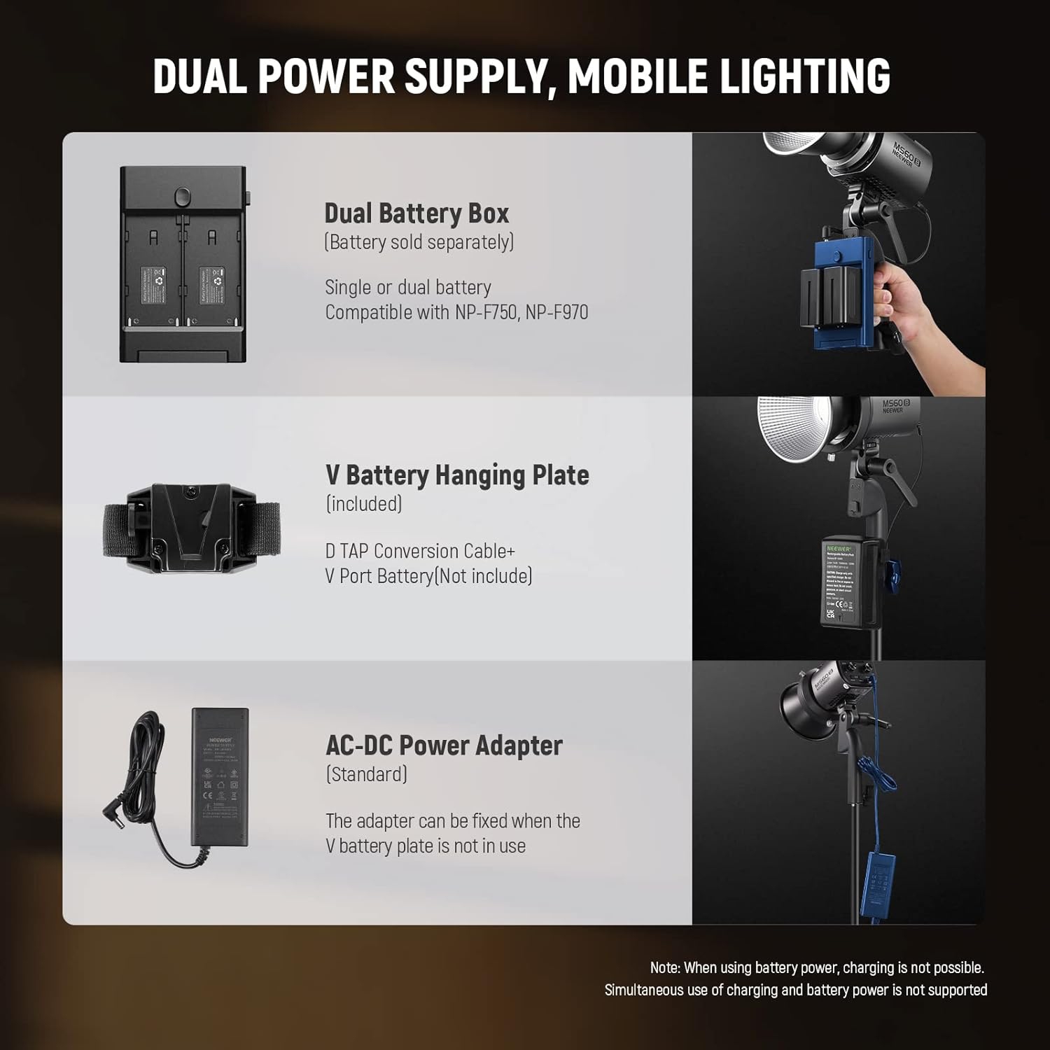 Remis à neuf - Lampe vidéo LED bicolore 60&nbsp;B de NEEWER avec commande 2,4 GHz/APPLICATION, éclairage de sortie continue 65&nbsp;W mini portatif