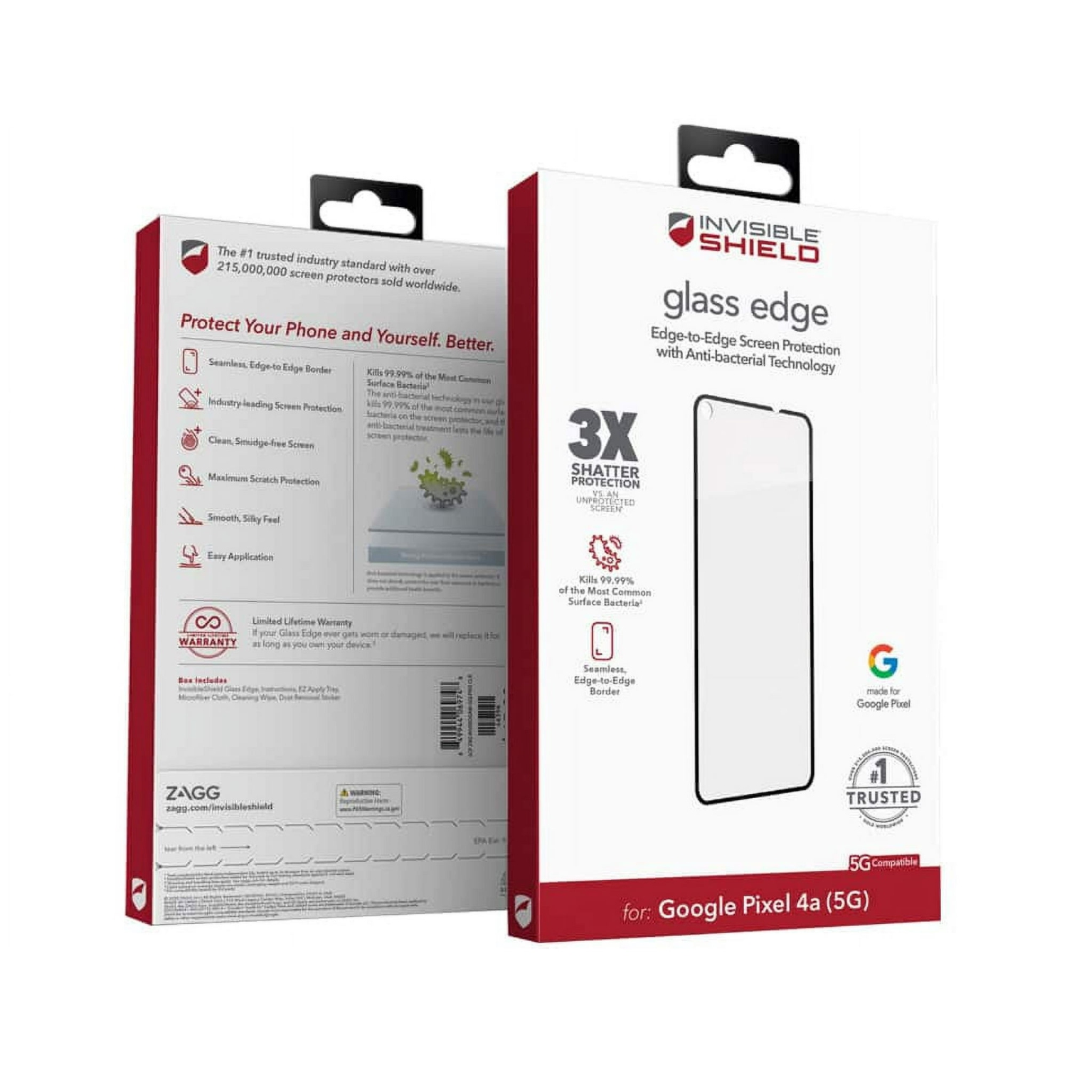 Protecteur d'écran en verre InvisibleShield de ZAGG avec antimicrobien - Pixel 4a de Google