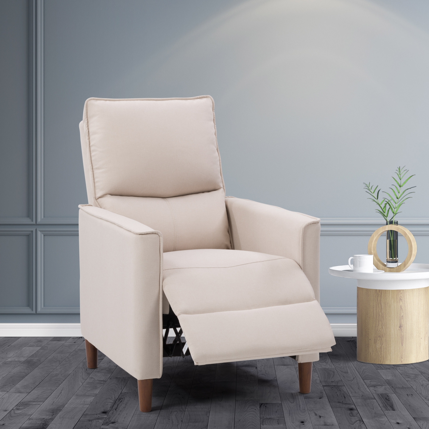 Corliving Upholstered Manual Recliner, Modern Recliner for Small Spaces, for Living Room, Bedroom, Beige