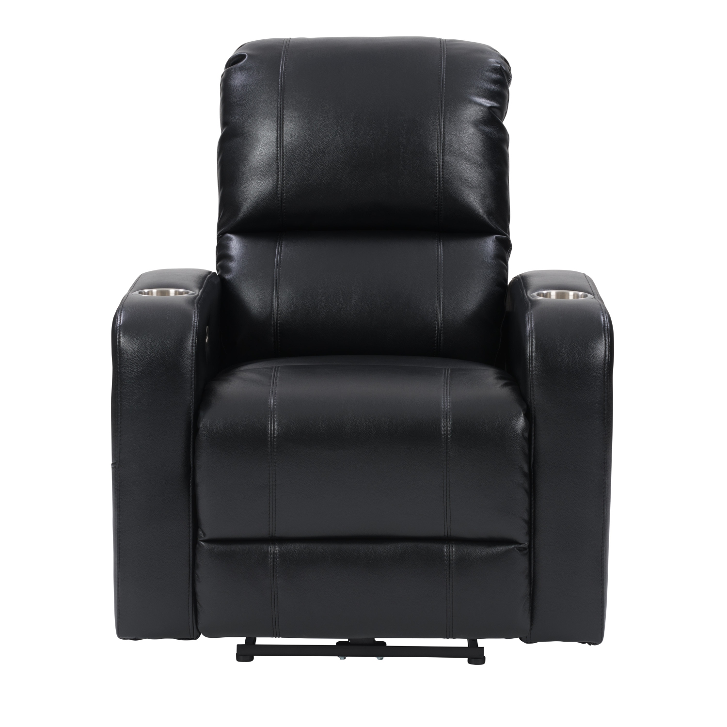 Corliving Power Recliner with Cup Holder, Home Theater Recliner PU Fabric, for Living Room, Home Theater, Black