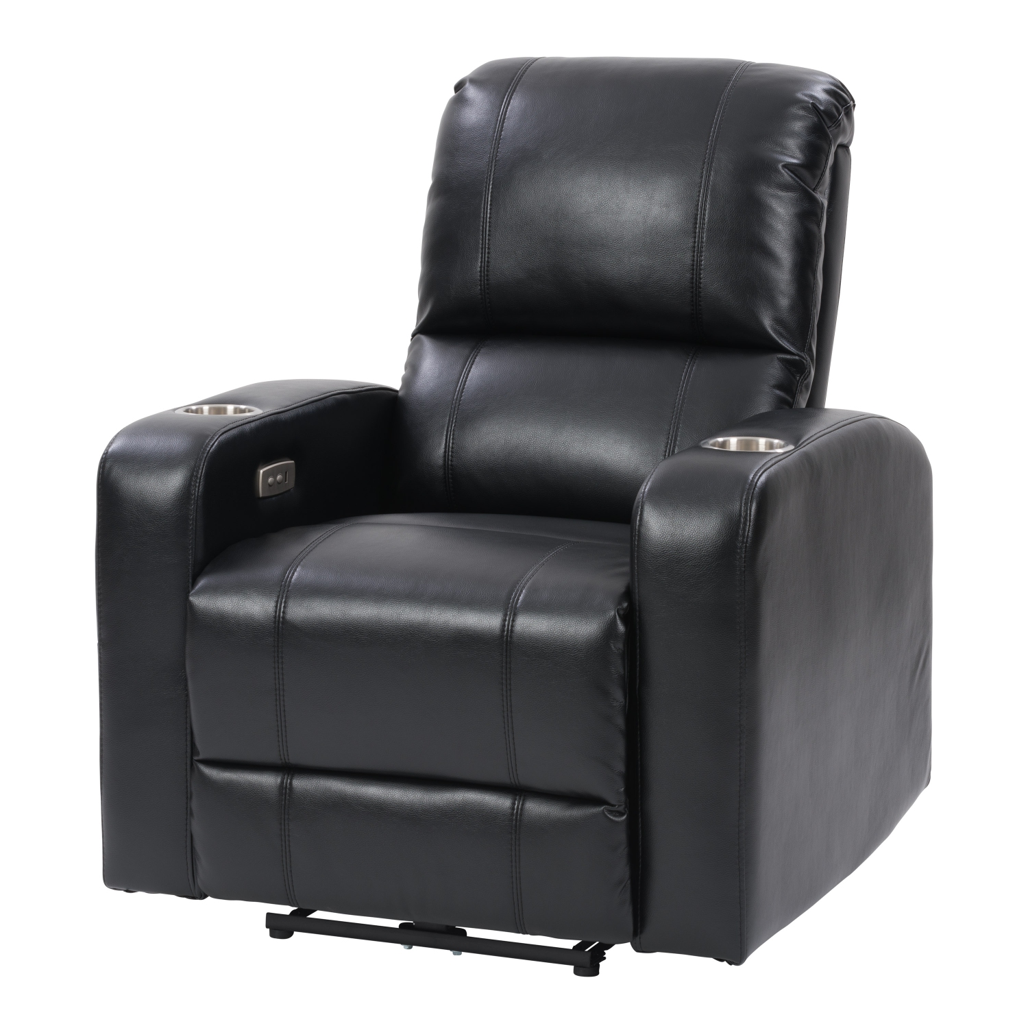 Corliving Power Recliner with Cup Holder, Home Theater Recliner PU Fabric, for Living Room, Home Theater, Black