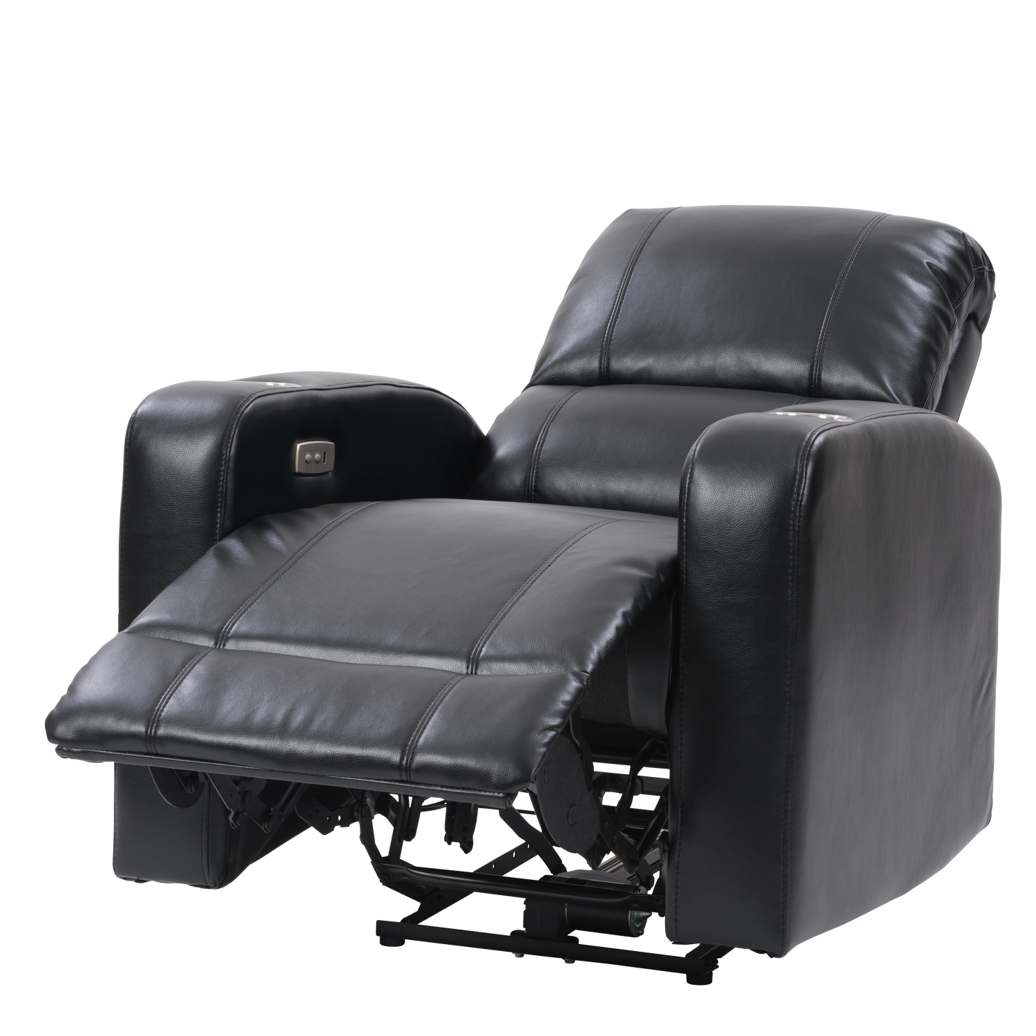 Corliving Power Recliner with Cup Holder, Home Theater Recliner PU Fabric, for Living Room, Home Theater, Black