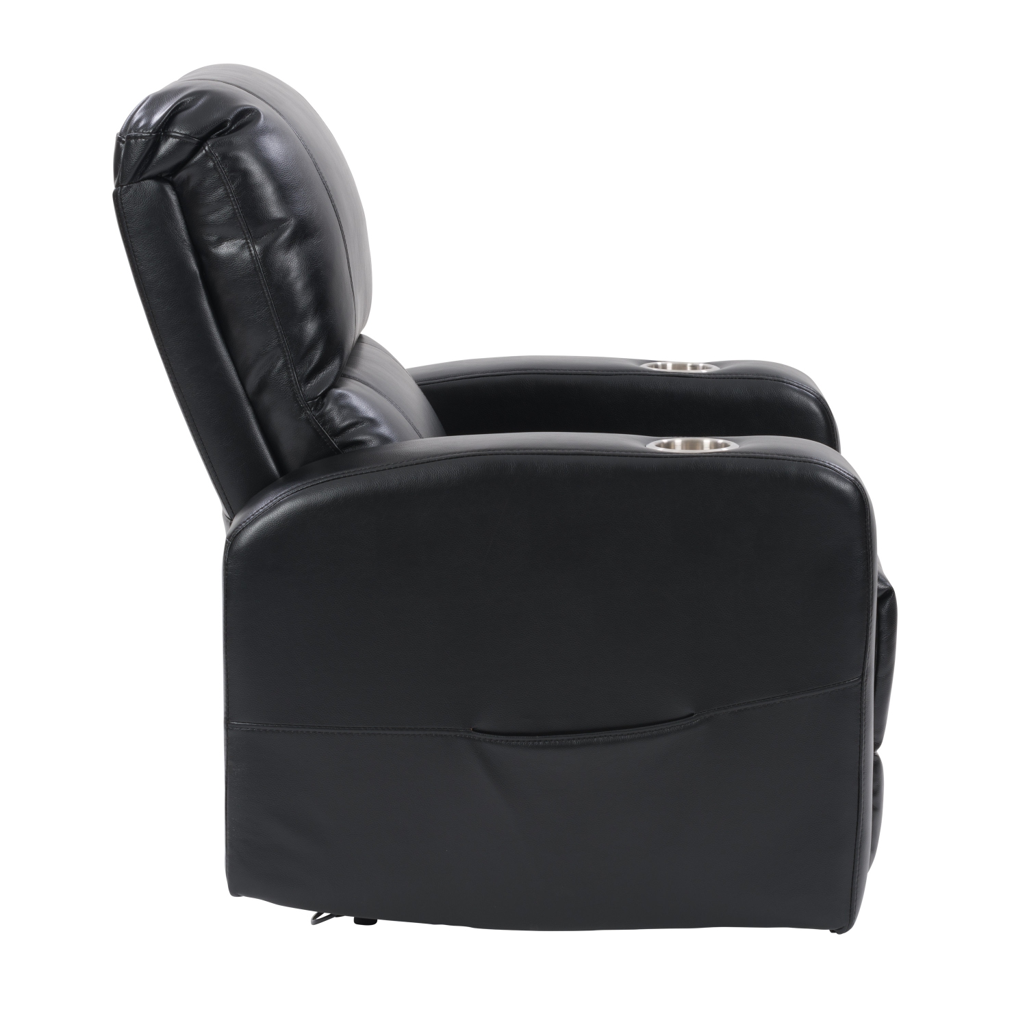 Corliving Power Recliner with Cup Holder, Home Theater Recliner PU Fabric, for Living Room, Home Theater, Black