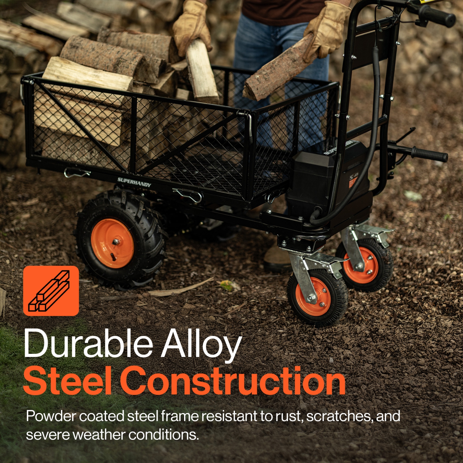 SuperHandy Utility Service Cart Power Wagon Wheelbarrow Electric 48V DC Powered 660Lbs Load and 1000Lbs+ Hauling Capacity Farm and Garden All Purpose