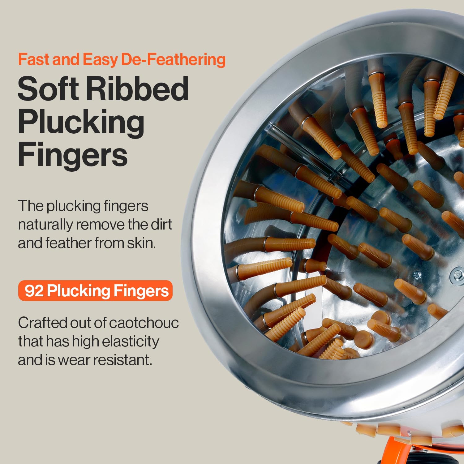 SuperHandy Chicken Plucker 1HP 120VAC - Electric Stainless Steel Poultry Processing Machine with 92 Soft Fingers, 20" Drum, GFCI Safety & Waterproof