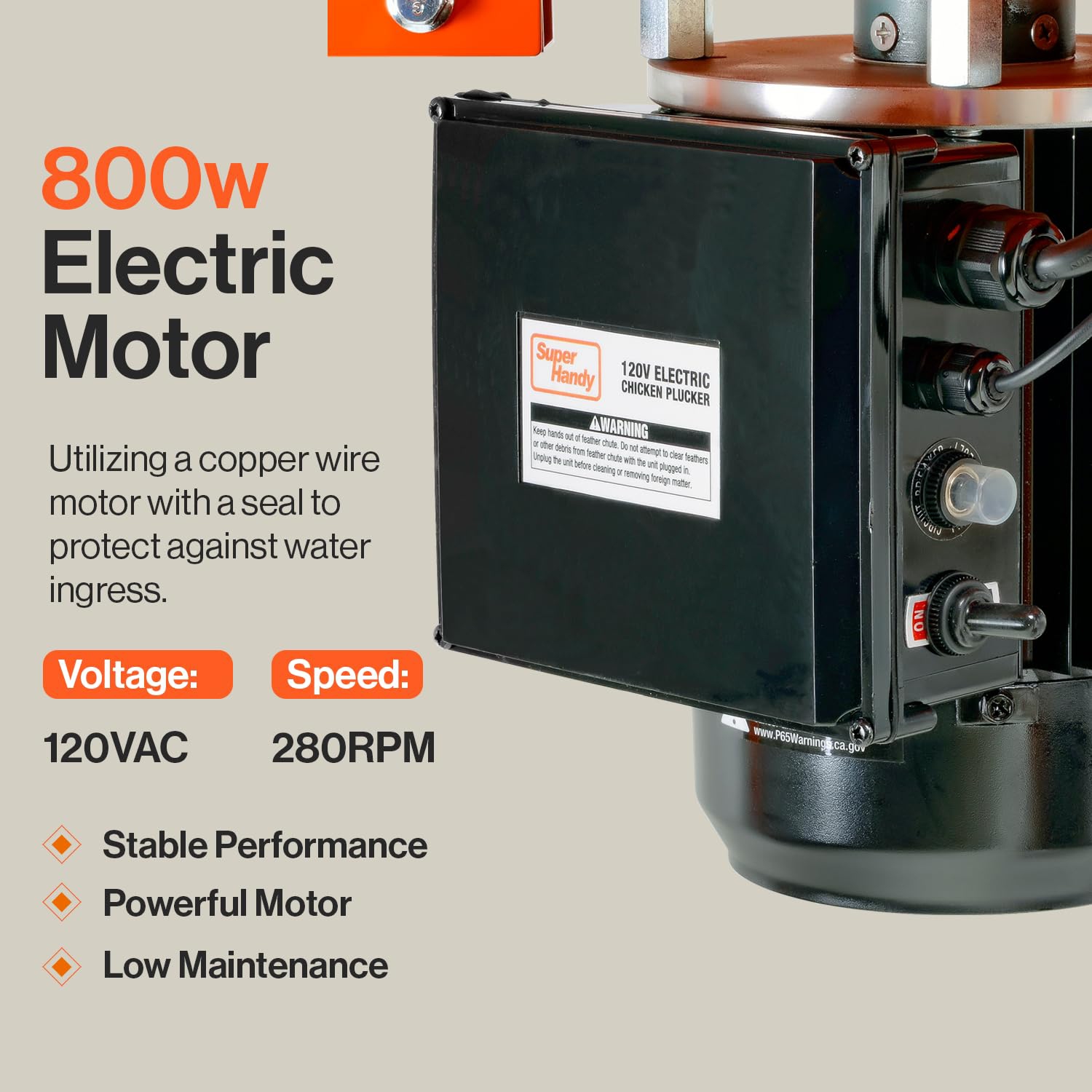 SuperHandy Chicken Plucker 1HP 120VAC - Electric Stainless Steel Poultry Processing Machine with 92 Soft Fingers, 20" Drum, GFCI Safety & Waterproof